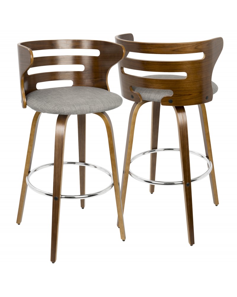 Cosini Mid-Century Modern Barstool with Swivel in Walnut and Grey