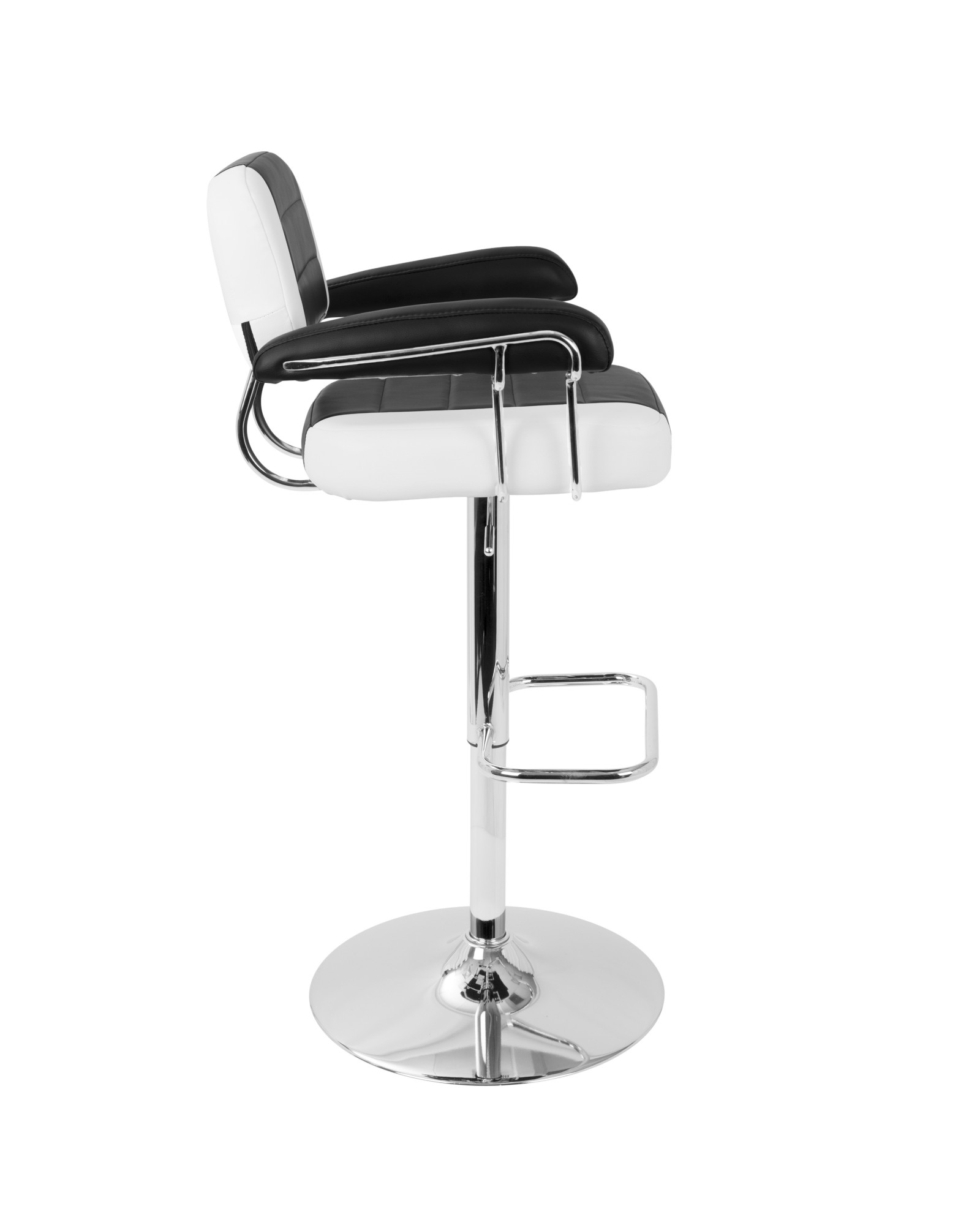 Cruiser Contemporary Adjustable Barstool in Black and White Faux Leather