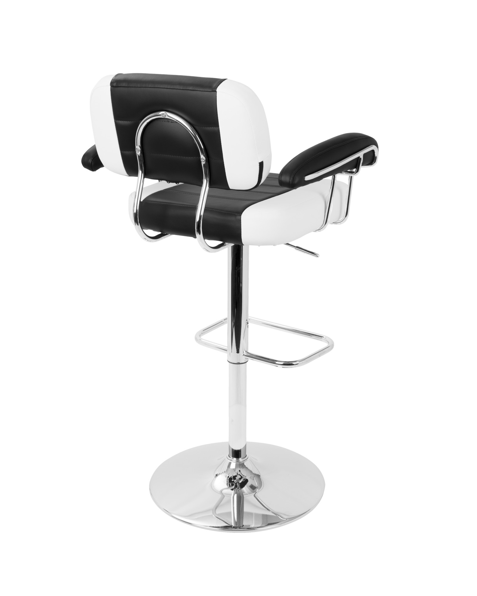 Cruiser Contemporary Adjustable Barstool in Black and White Faux Leather