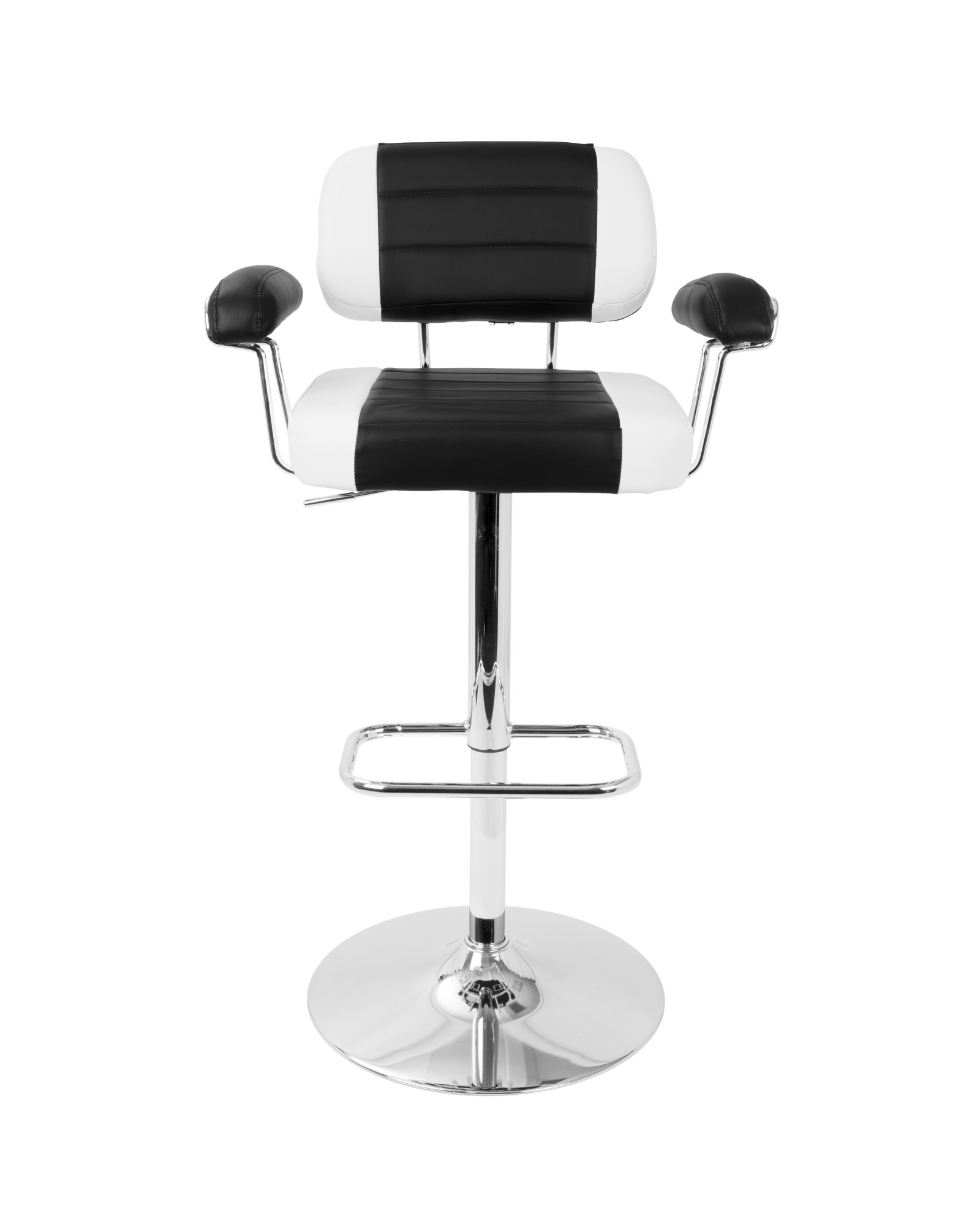 Cruiser Contemporary Adjustable Barstool in Black and White Faux Leather