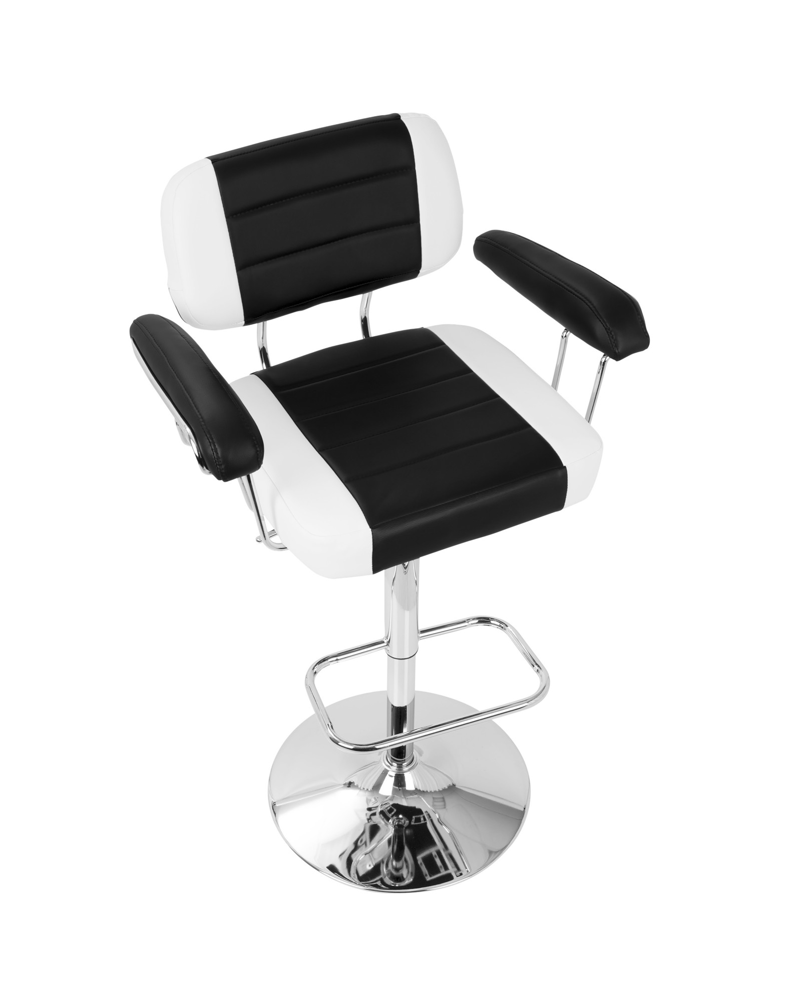 Cruiser Contemporary Adjustable Barstool in Black and White Faux Leather