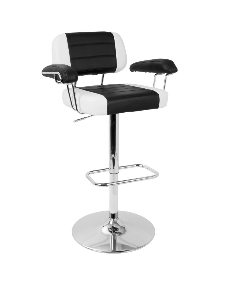 Cruiser Contemporary Adjustable Barstool in Black and White Faux Leather