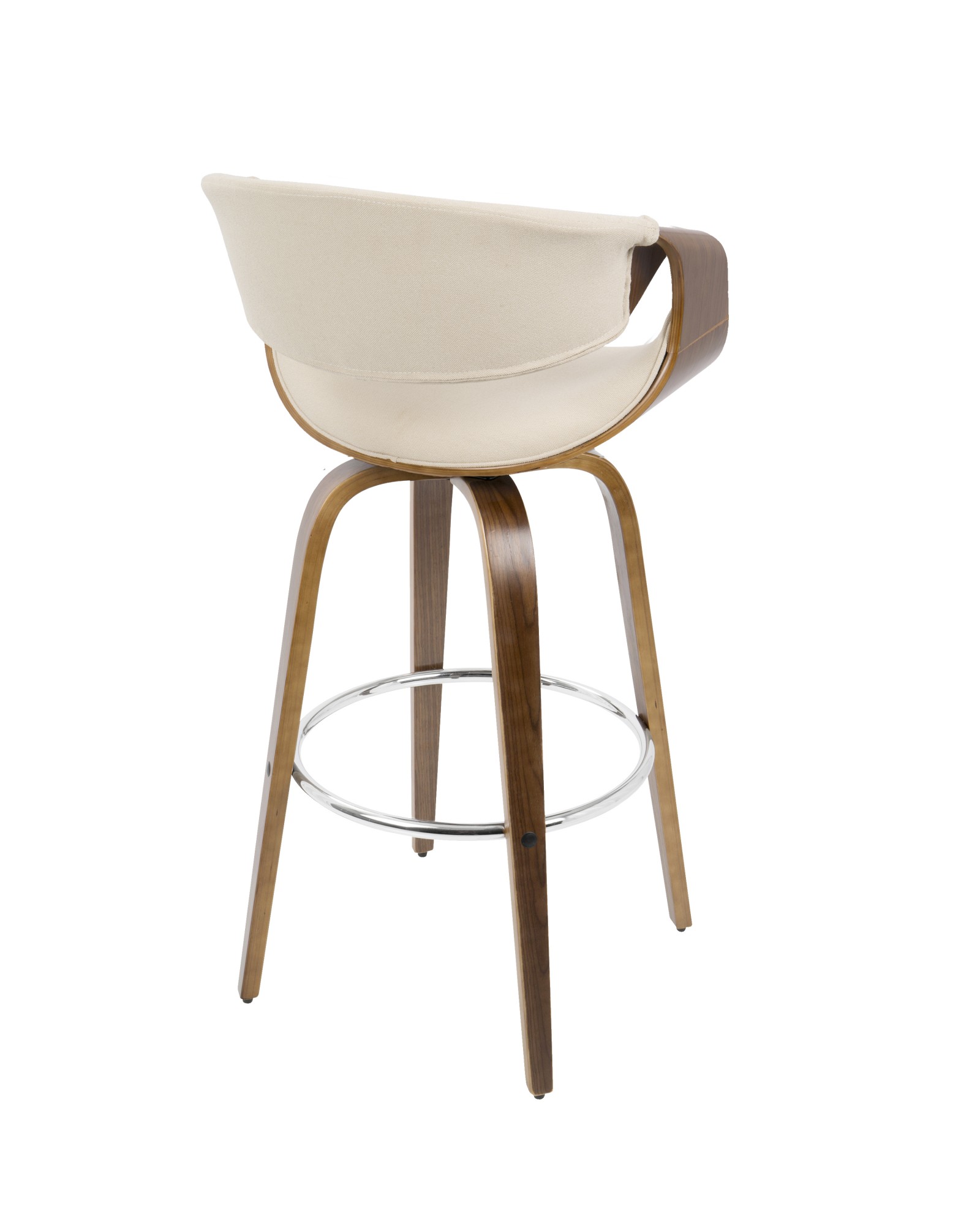 Curvini Mid-Century Modern Barstool in Walnut Wood and Cream Fabric