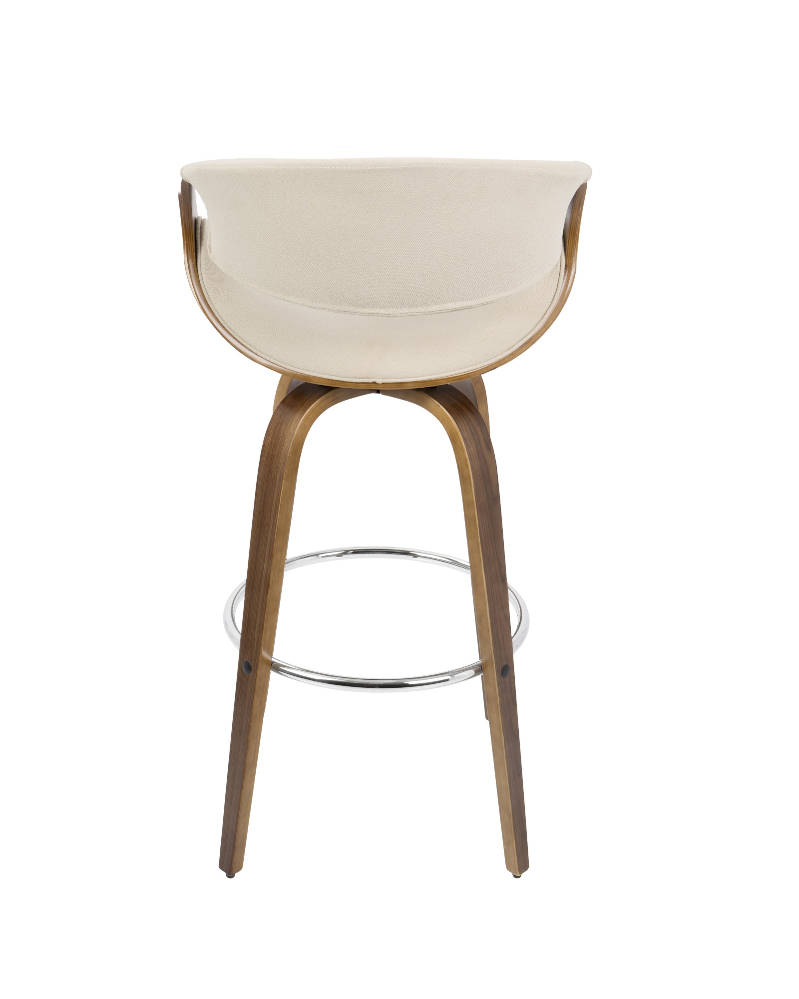 Curvini Mid-Century Modern Barstool in Walnut Wood and Cream Fabric