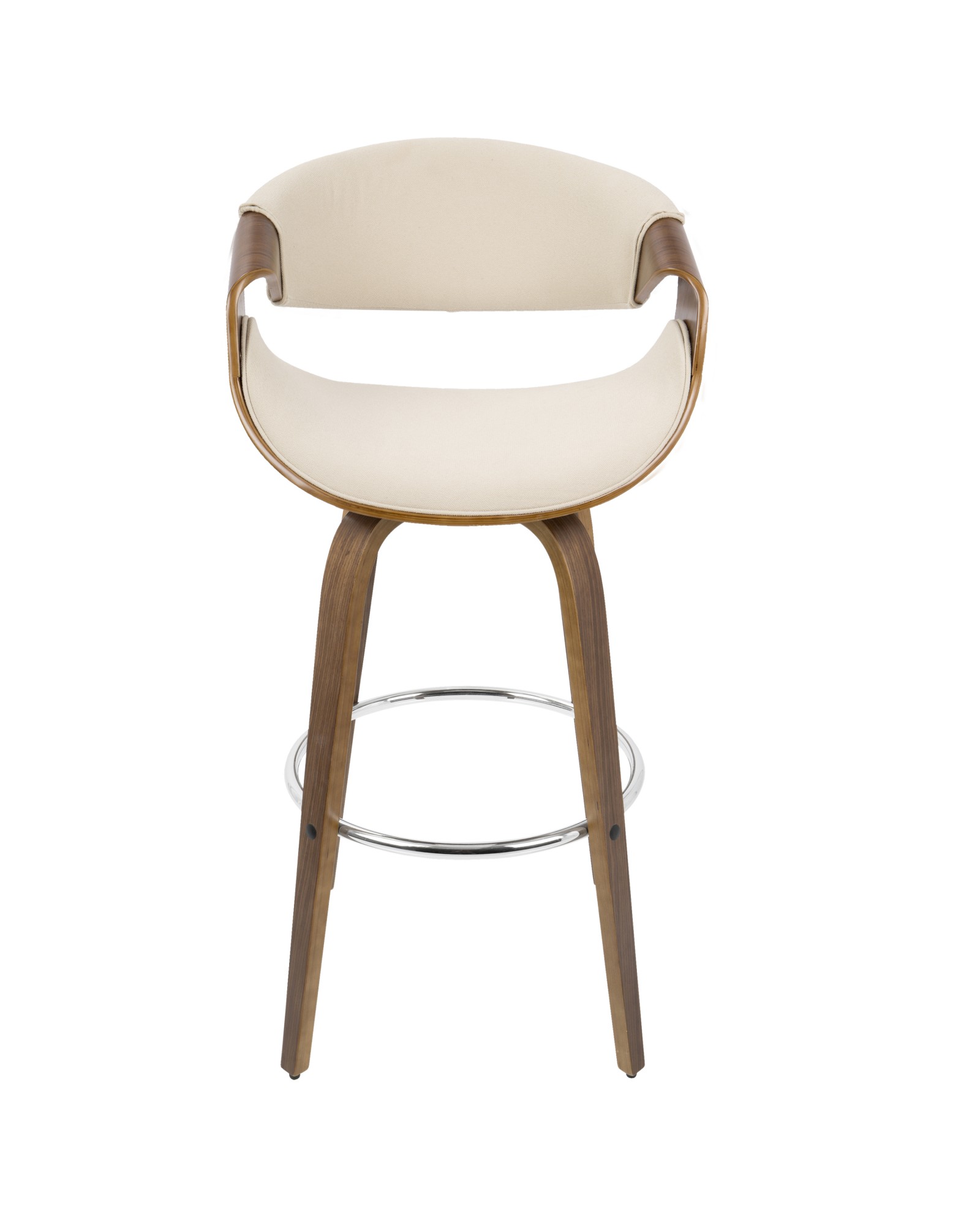 Curvini Mid-Century Modern Barstool in Walnut Wood and Cream Fabric