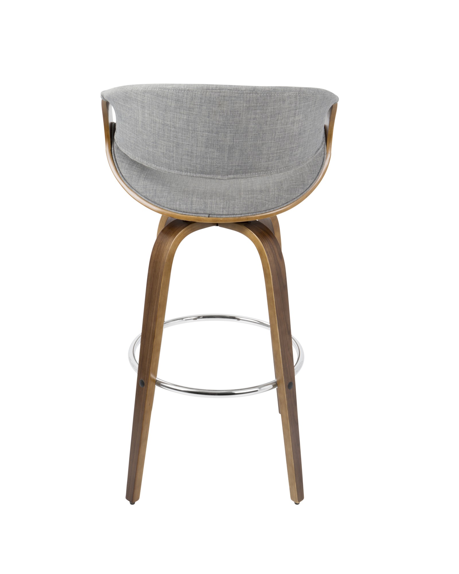 Curvini Mid-Century Modern Barstool in Walnut Wood and Grey Fabric