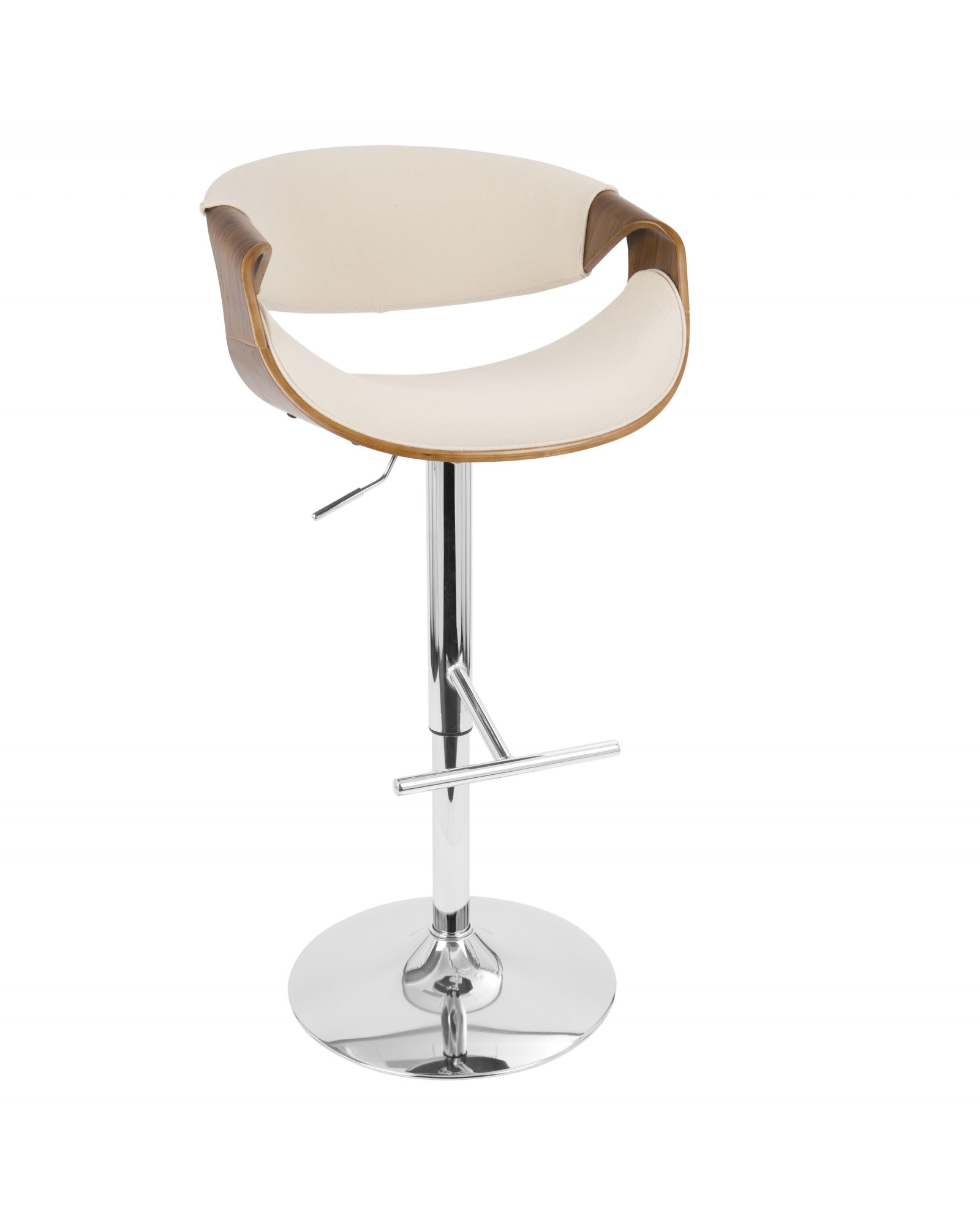 Curvo Mid-Century Modern Adjustable Barstool with Swivel in Walnut and Cream