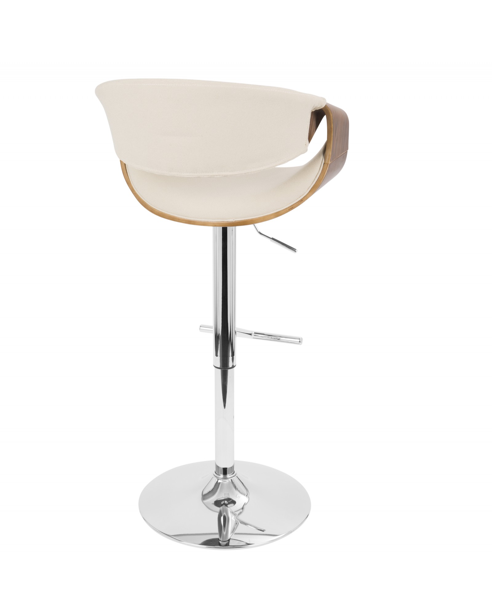 Curvo Mid-Century Modern Adjustable Barstool with Swivel in Walnut and Cream