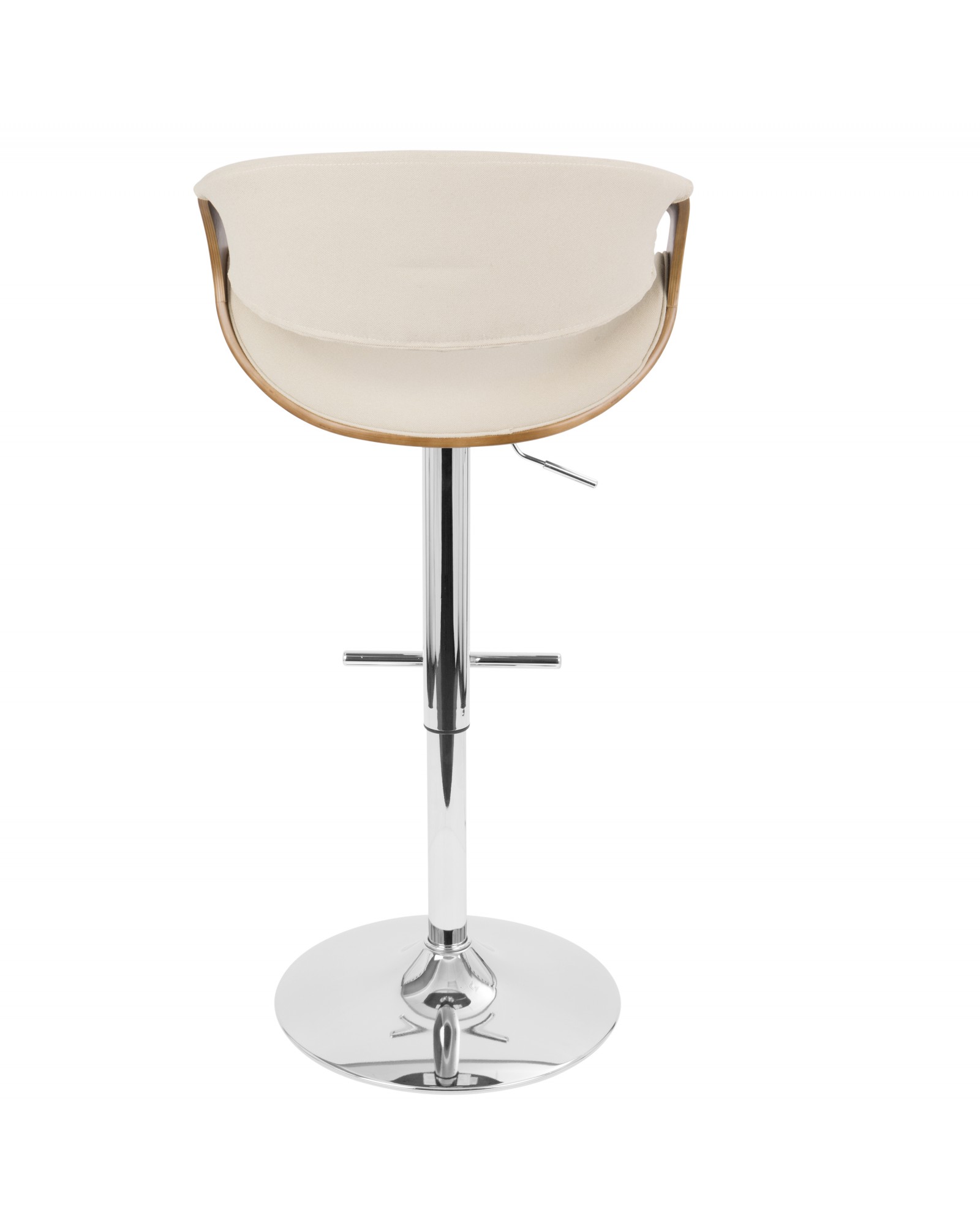 Curvo Mid-Century Modern Adjustable Barstool with Swivel in Walnut and Cream