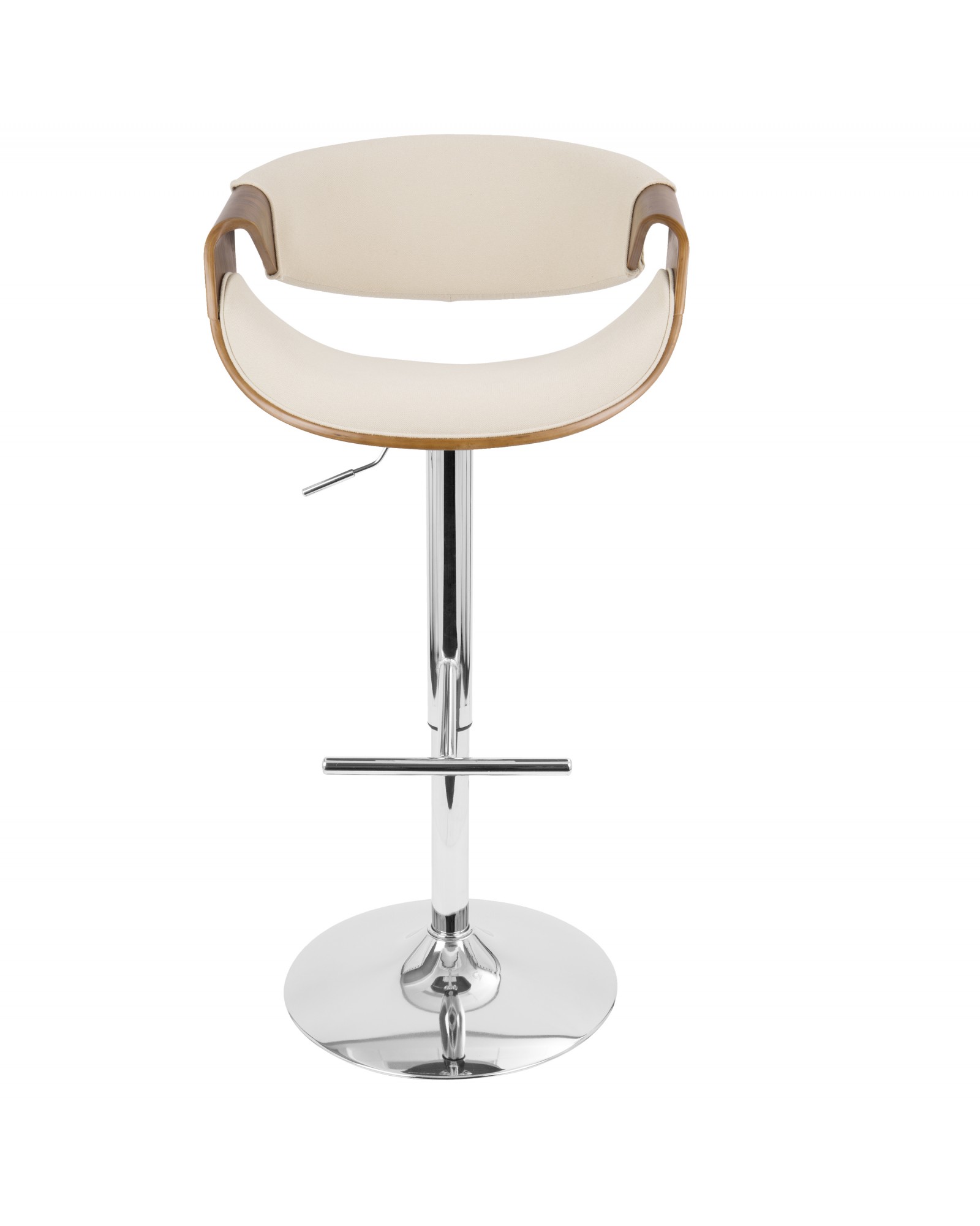 Curvo Mid-Century Modern Adjustable Barstool with Swivel in Walnut and Cream