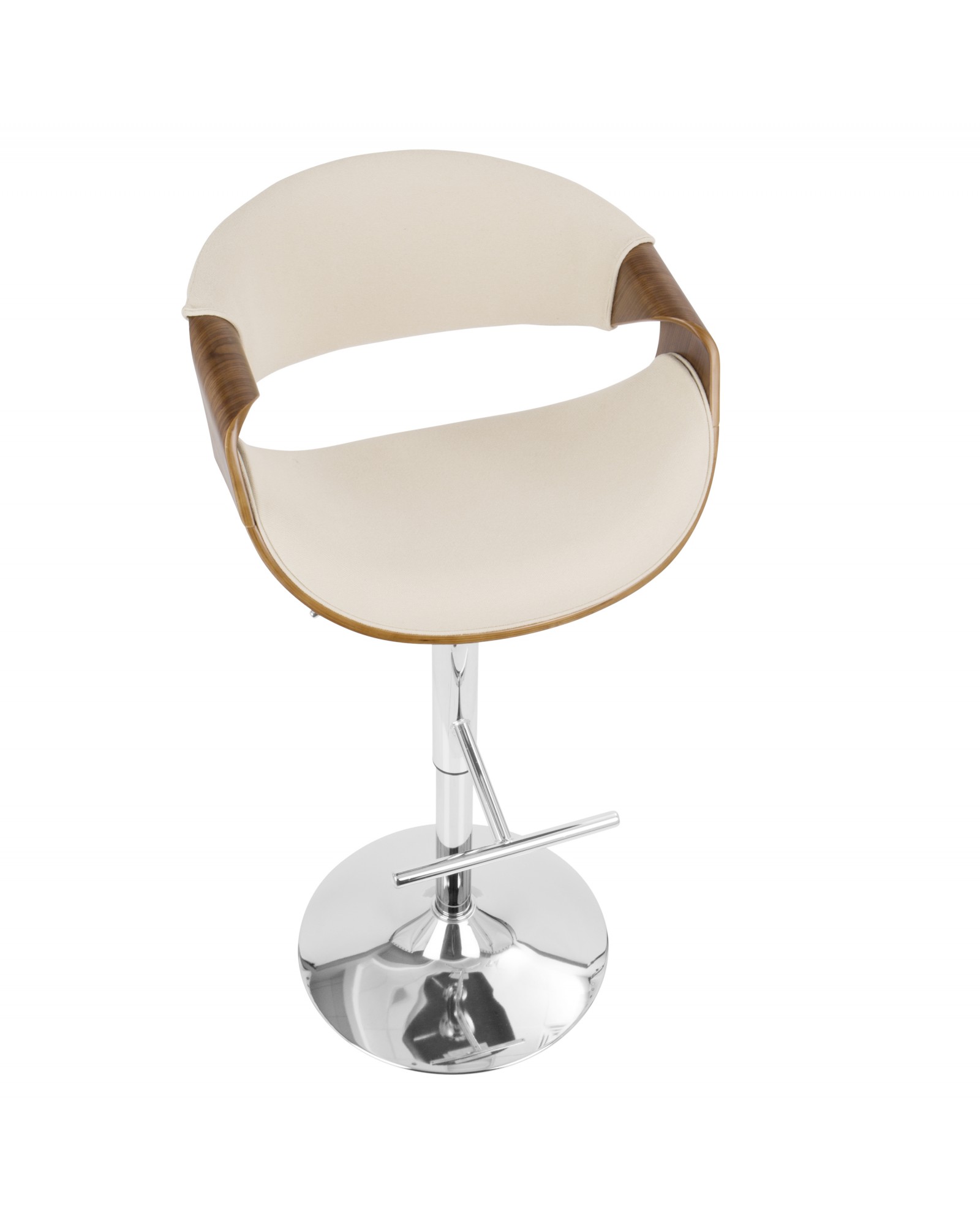 Curvo Mid-Century Modern Adjustable Barstool with Swivel in Walnut and Cream