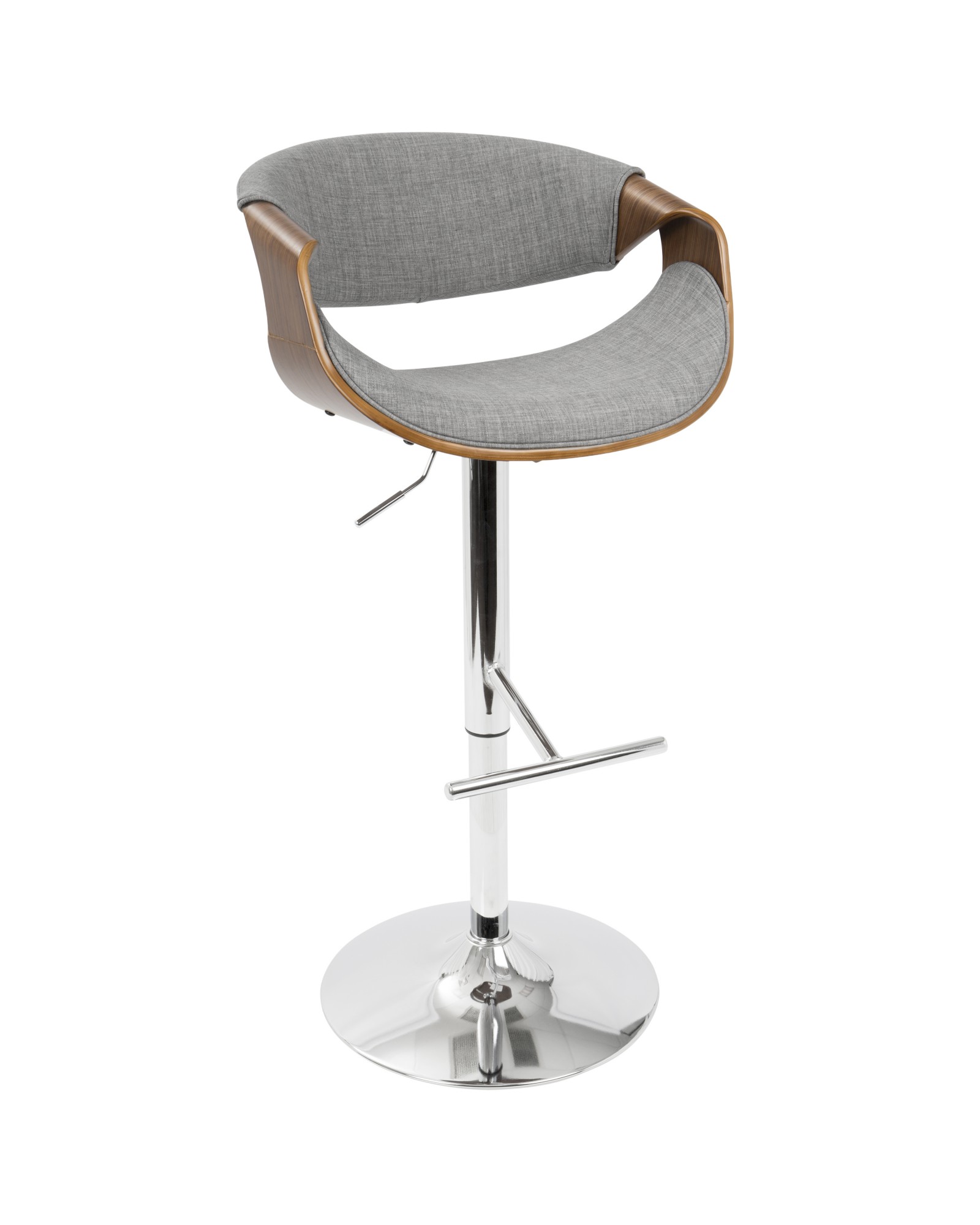 Curvo Mid-Century Modern Adjustable Barstool with Swivel in Walnut and Light Grey