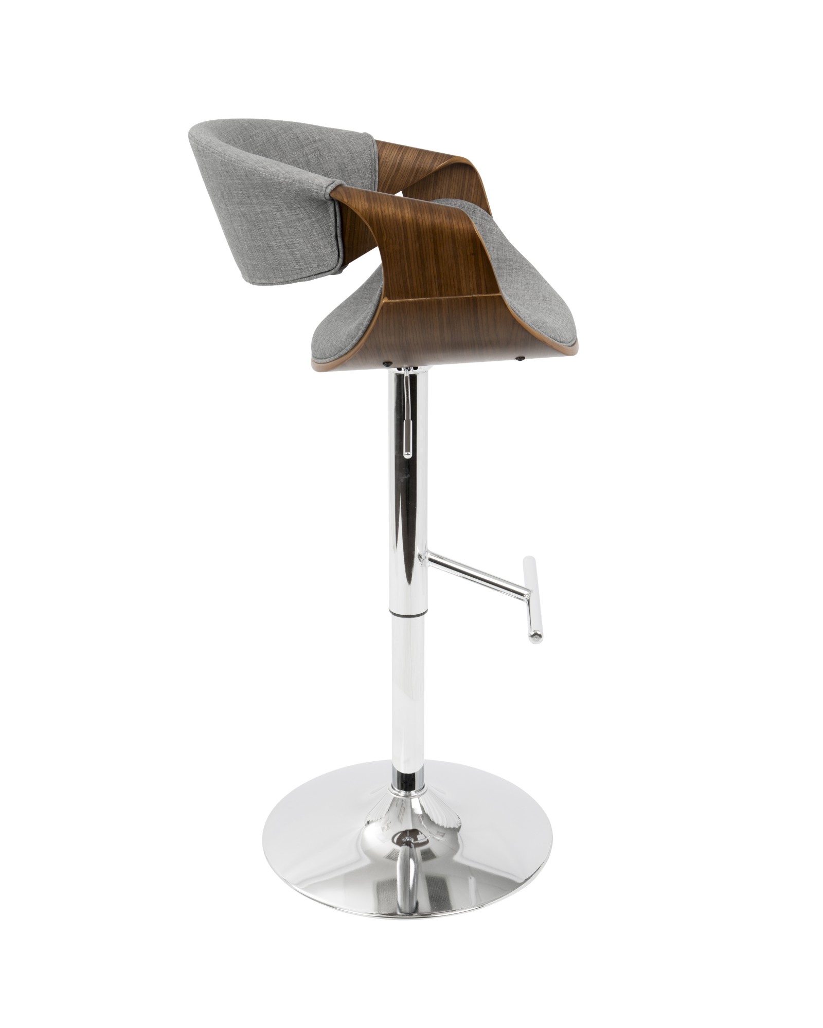 Curvo Mid-Century Modern Adjustable Barstool with Swivel in Walnut and Light Grey