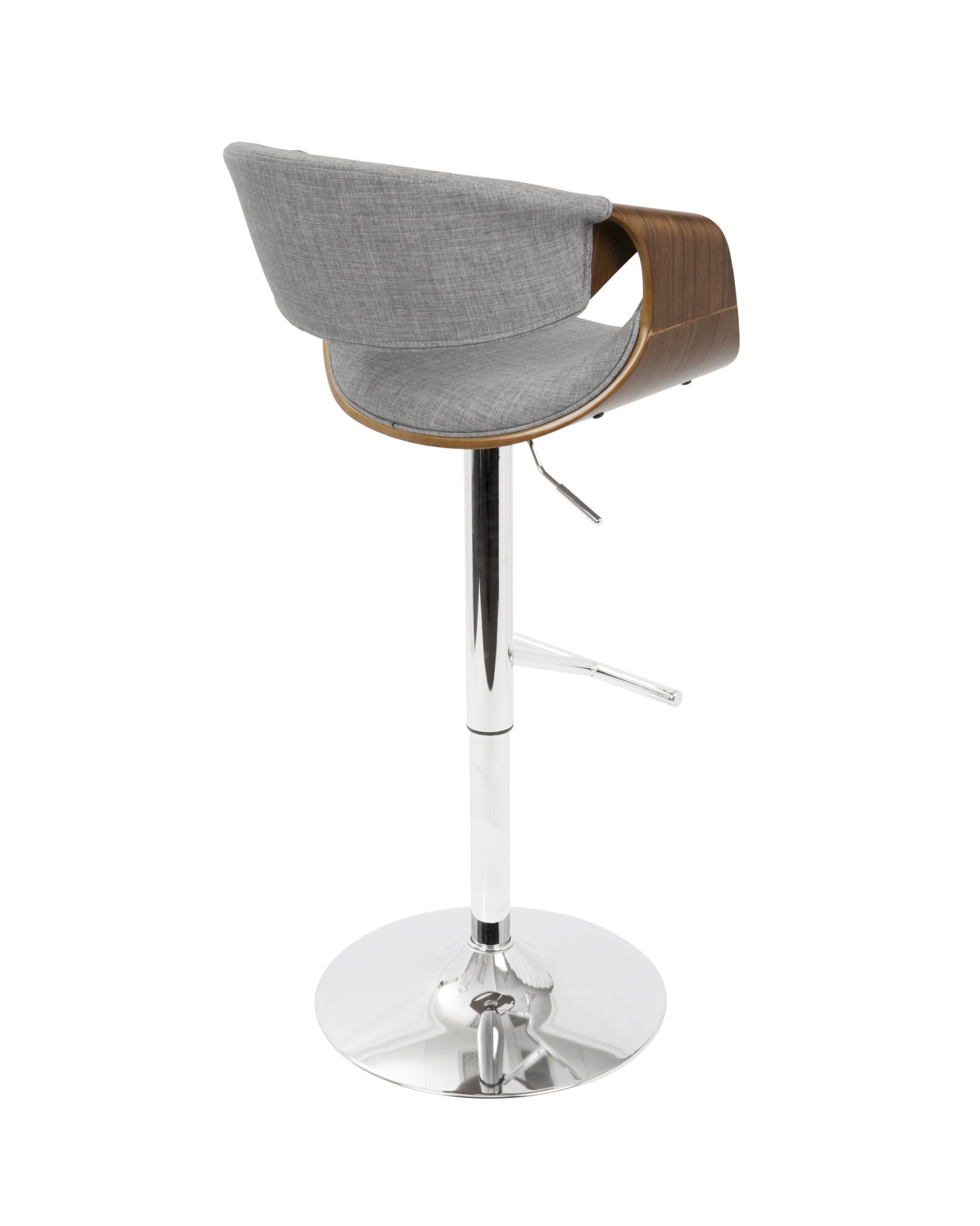 Curvo Mid-Century Modern Adjustable Barstool with Swivel in Walnut and Light Grey