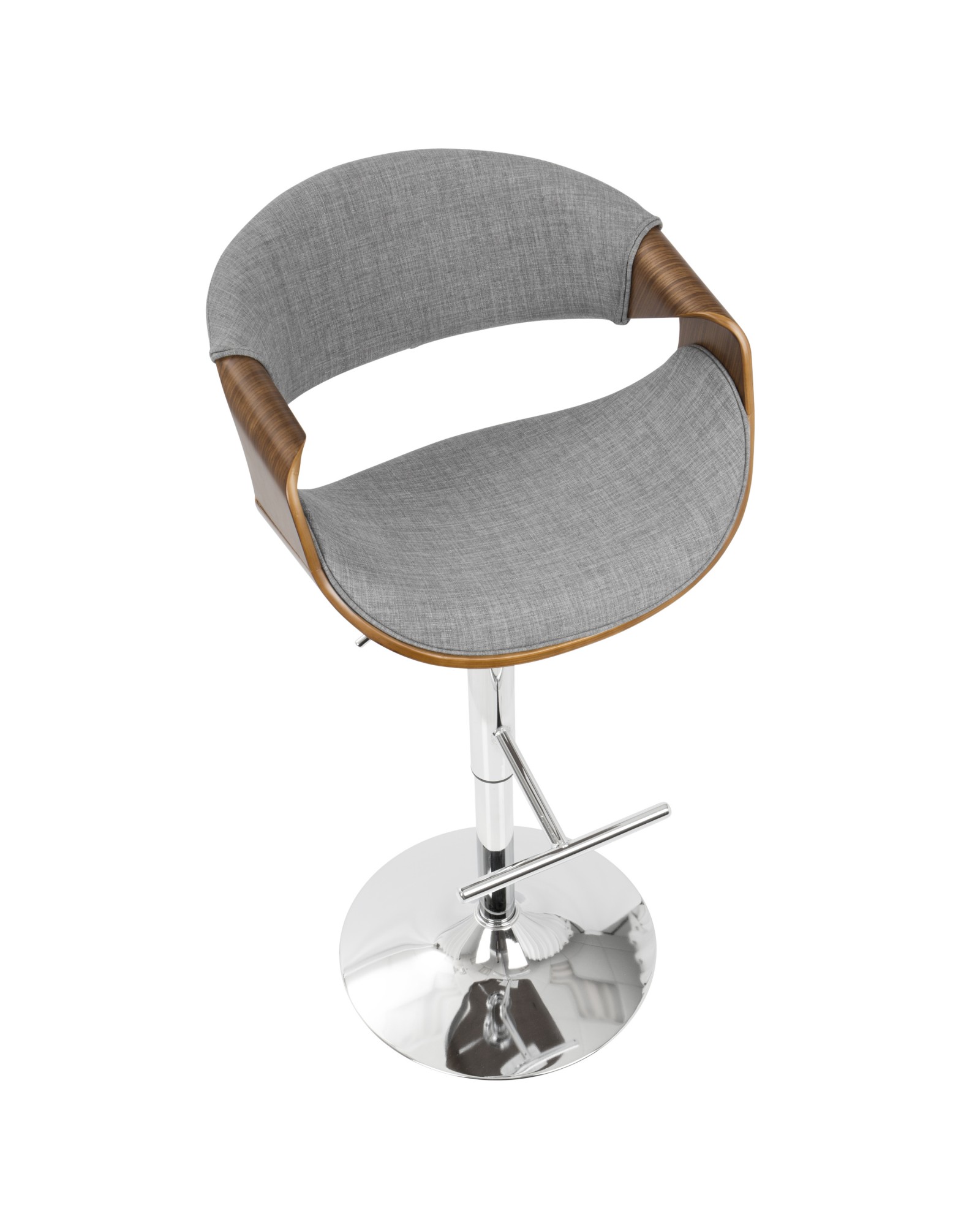 Curvo Mid-Century Modern Adjustable Barstool with Swivel in Walnut and Light Grey