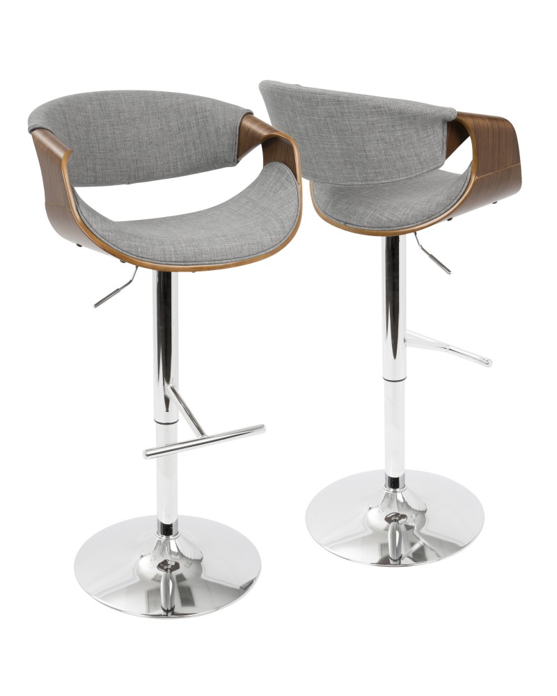 Curvo Mid-Century Modern Adjustable Barstool with Swivel in Walnut and Light Grey