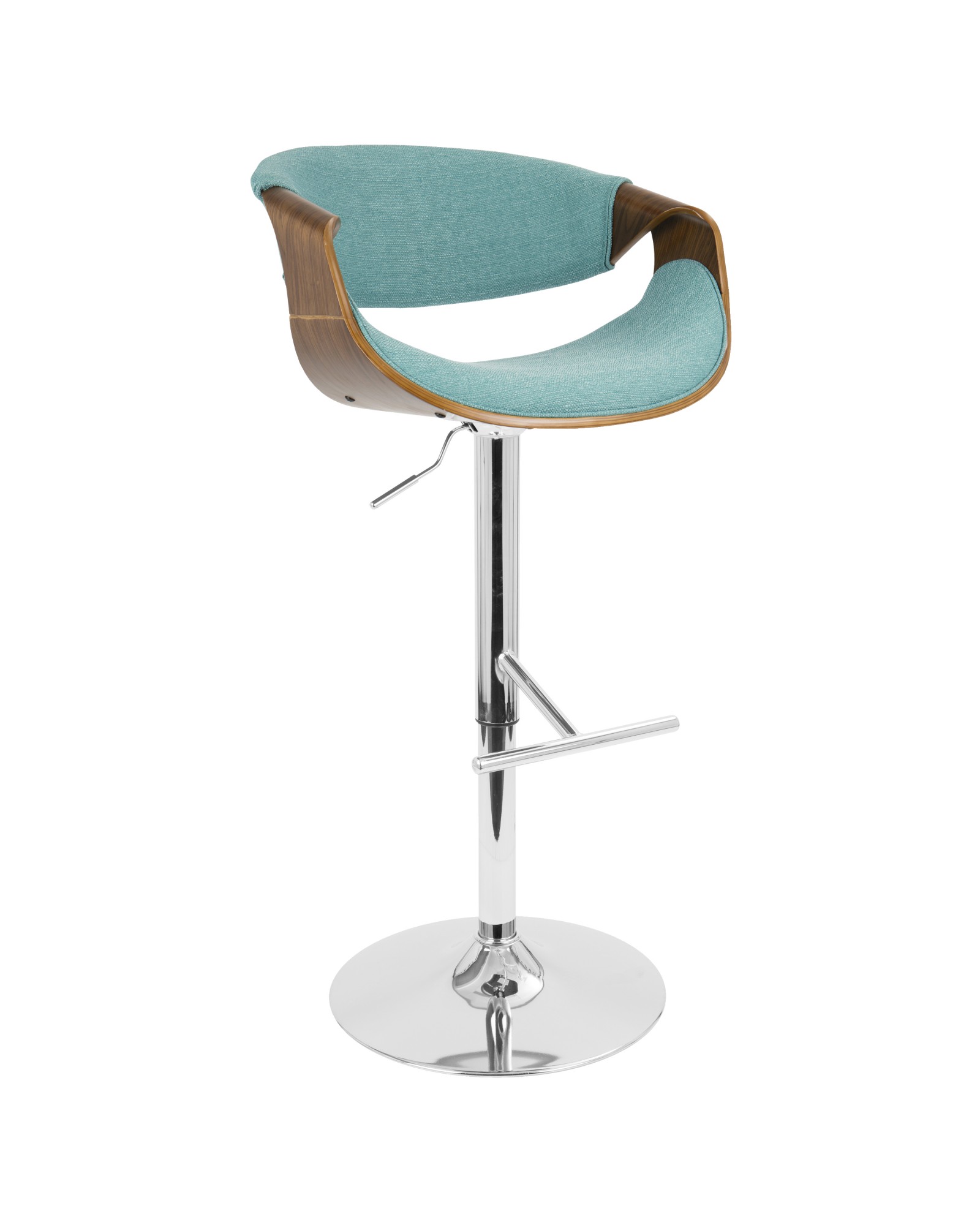 Curvo Mid-Century Modern Adjustable Barstool with Swivel in Walnut and Teal