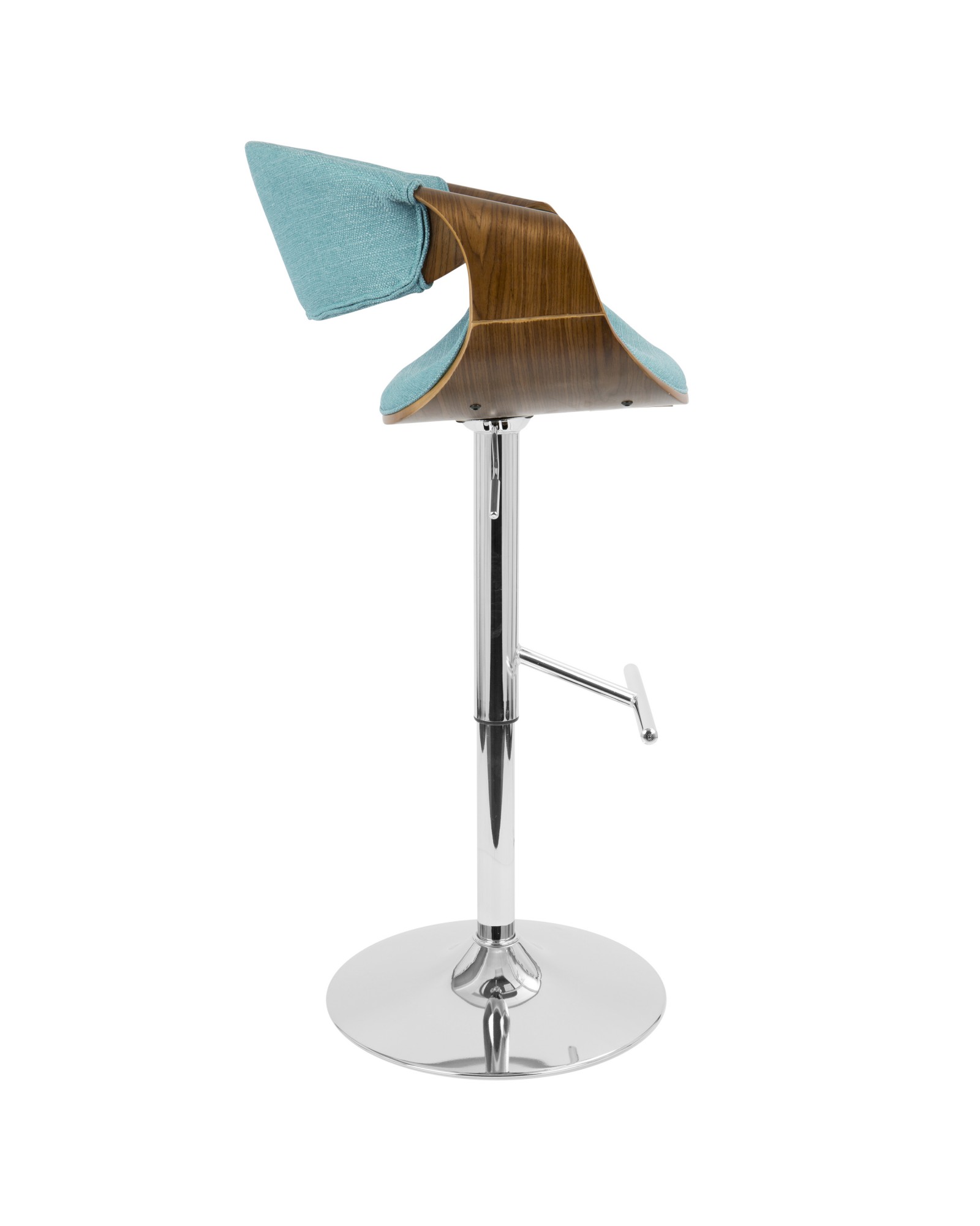 Curvo Mid-Century Modern Adjustable Barstool with Swivel in Walnut and Teal