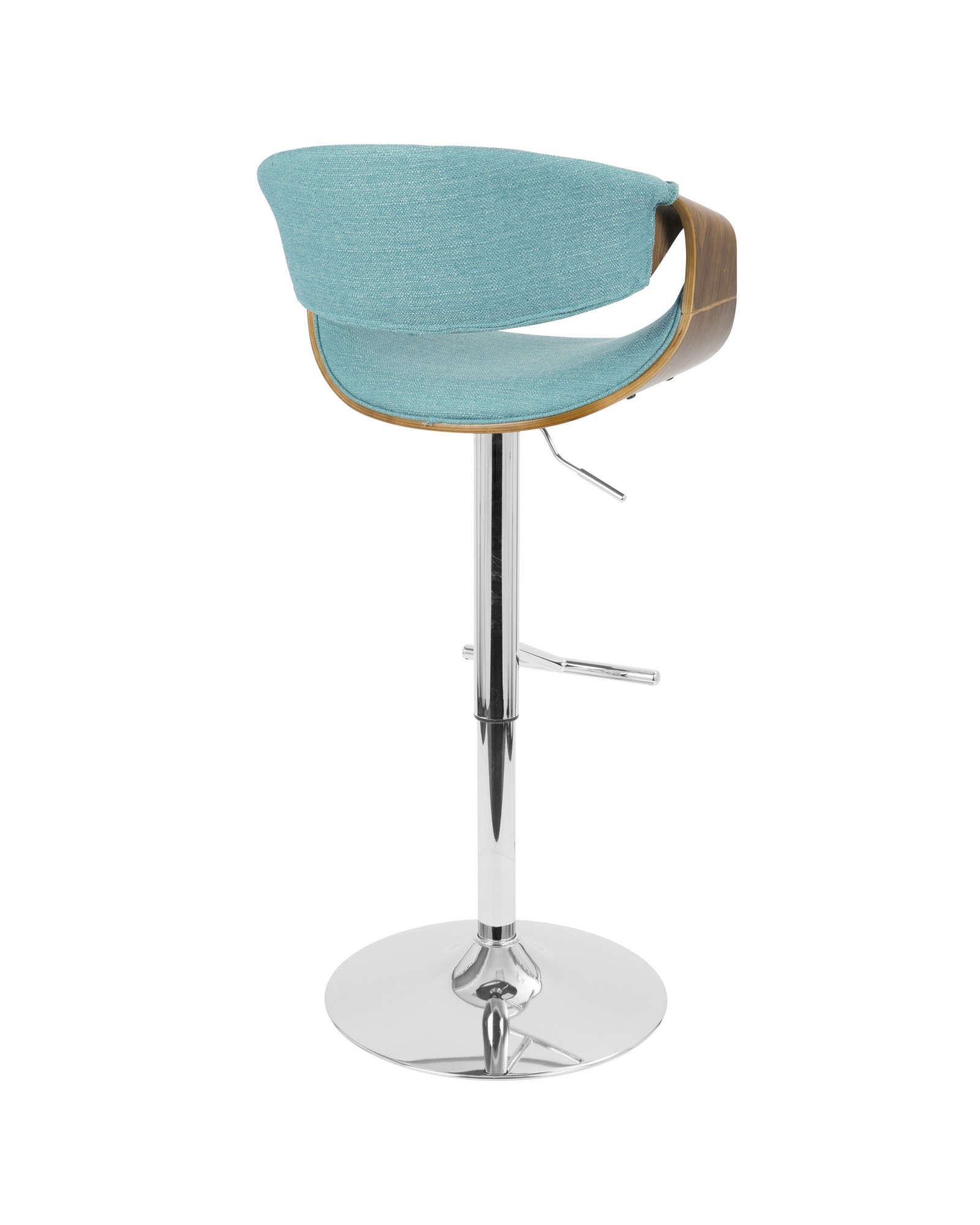 Curvo Mid-Century Modern Adjustable Barstool with Swivel in Walnut and Teal