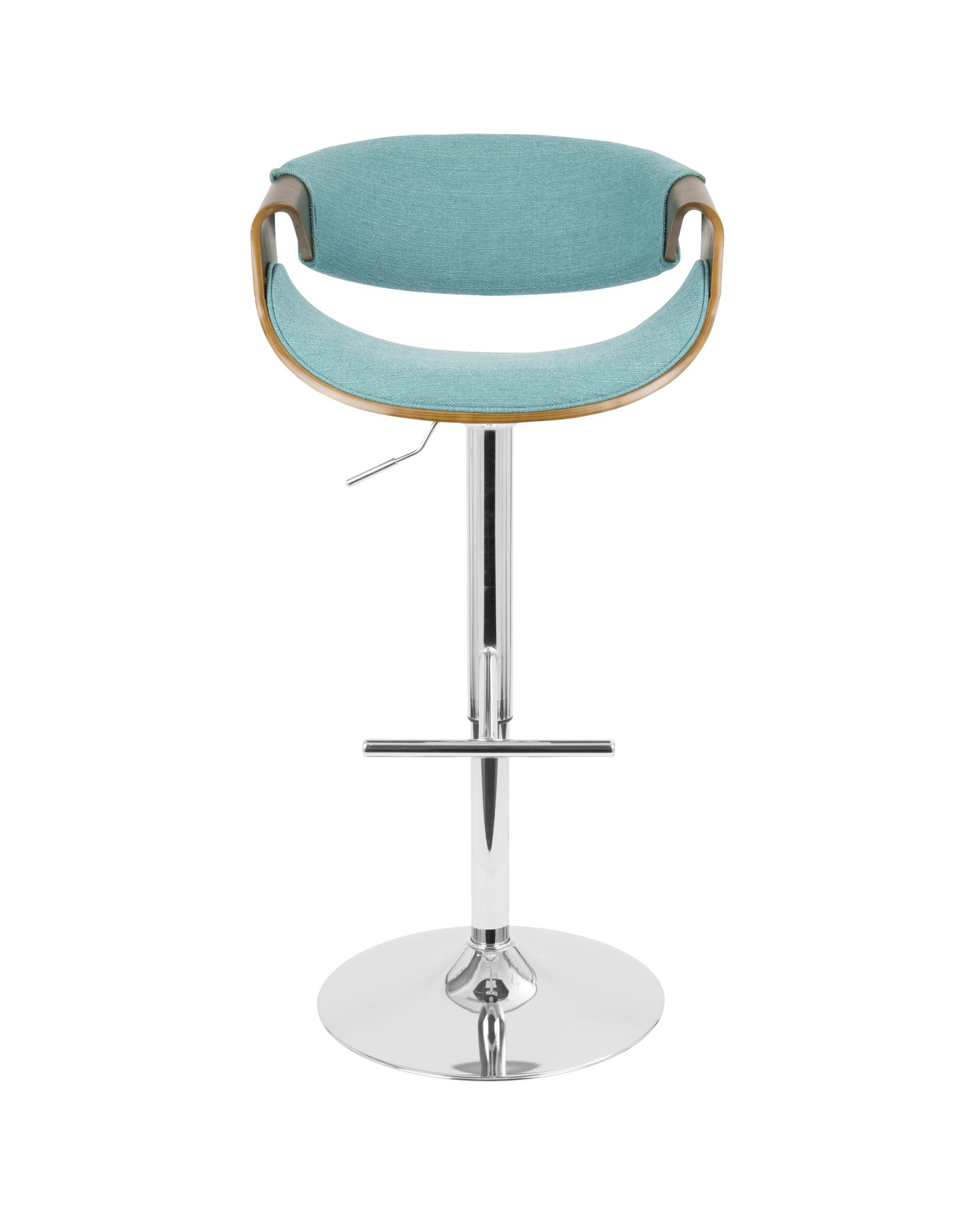 Curvo Mid-Century Modern Adjustable Barstool with Swivel in Walnut and Teal