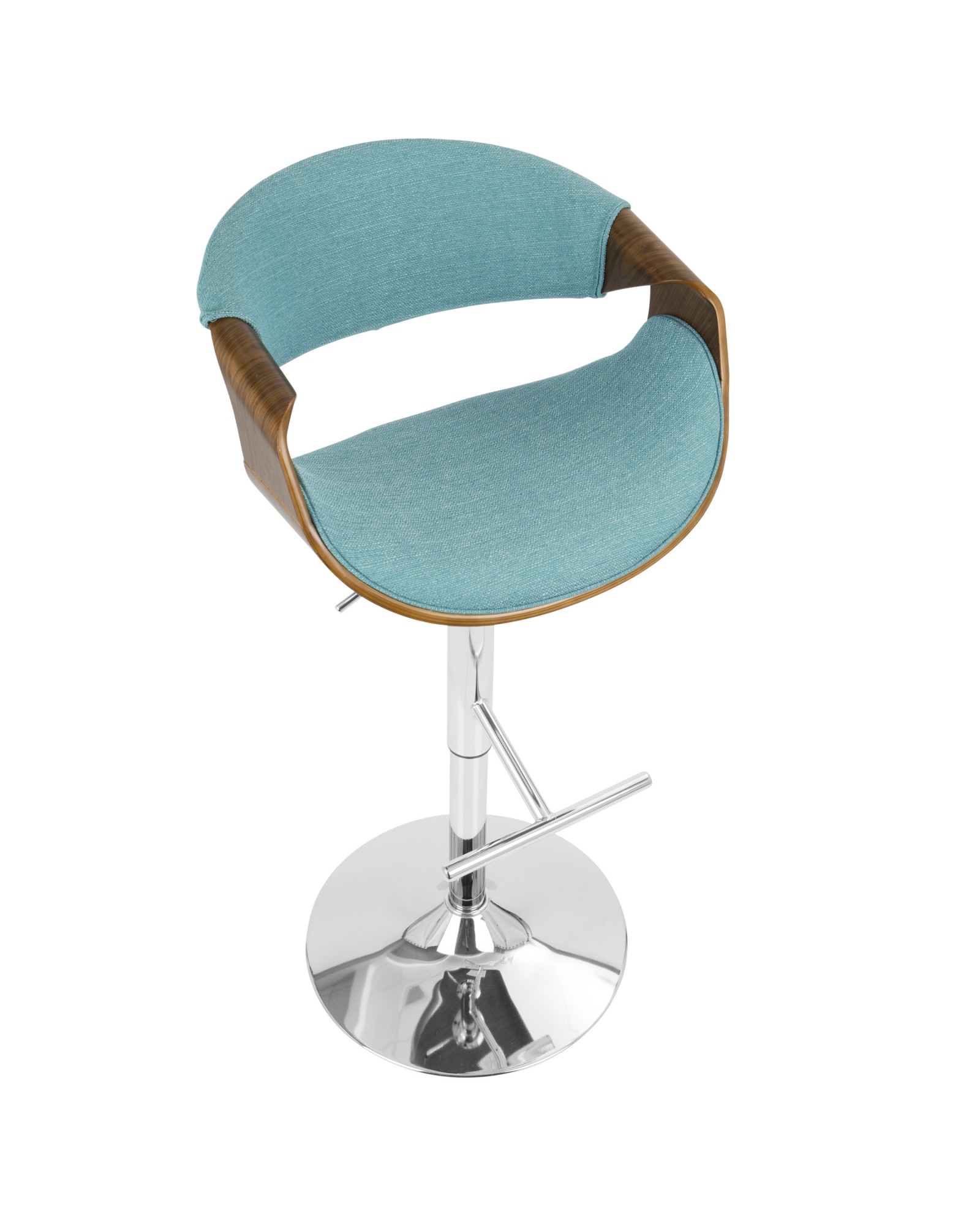 Curvo Mid-Century Modern Adjustable Barstool with Swivel in Walnut and Teal