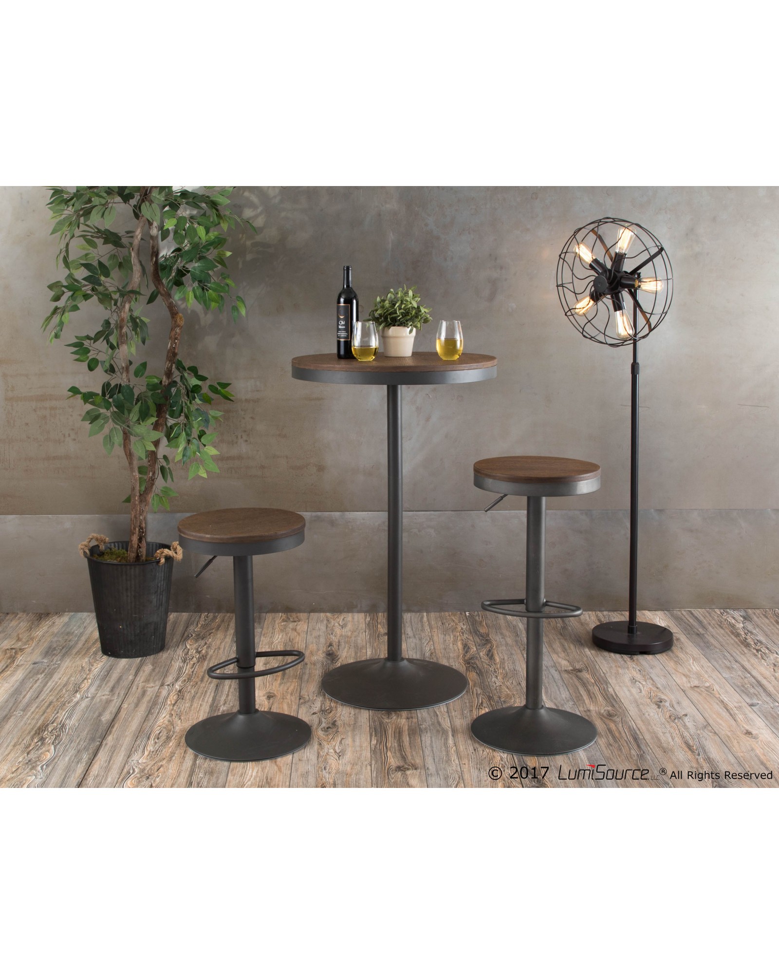 Dakota Industrial Adjustable Barstool in Antique and Brown - Set of 2