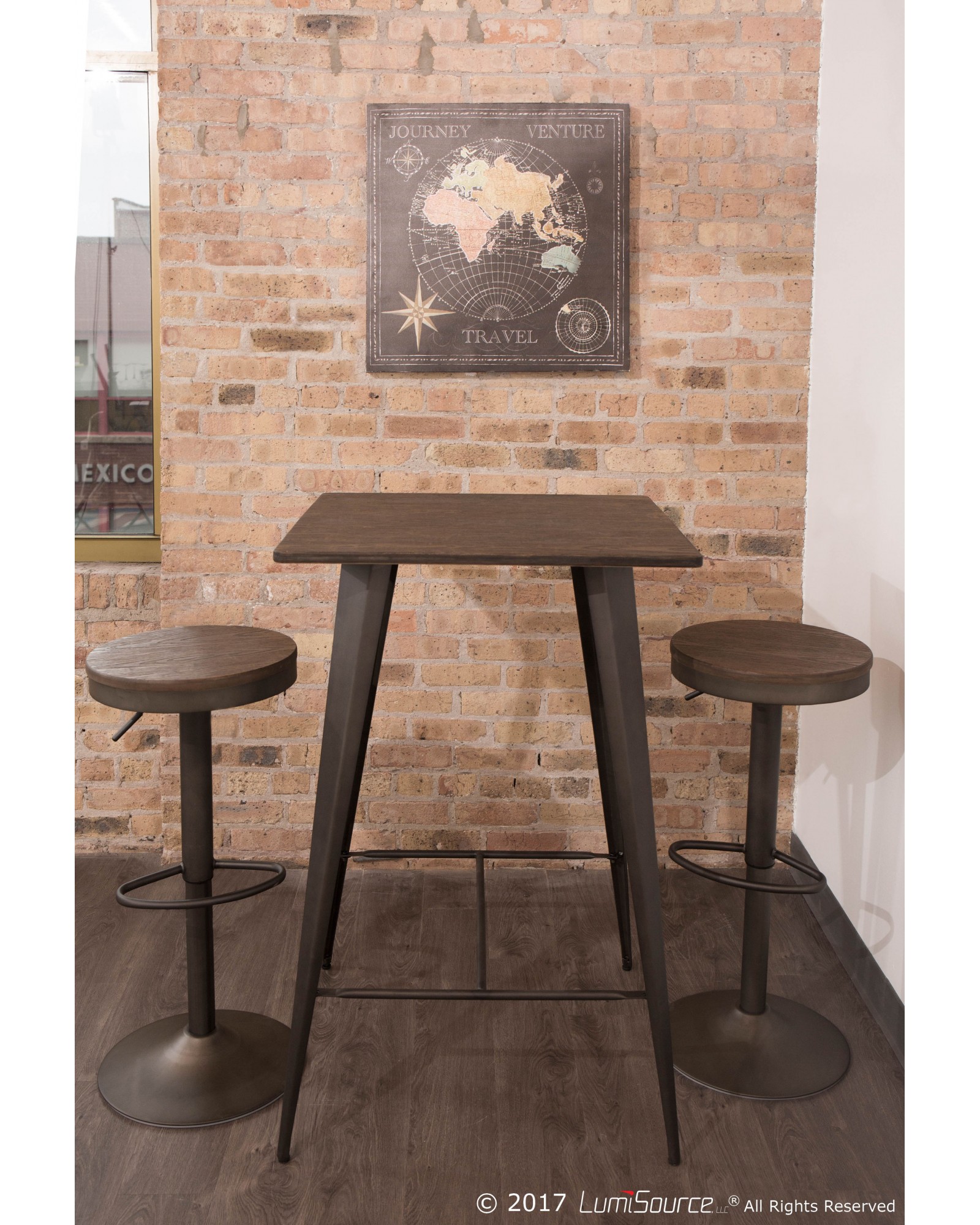 Dakota Industrial Adjustable Barstool in Antique and Brown - Set of 2