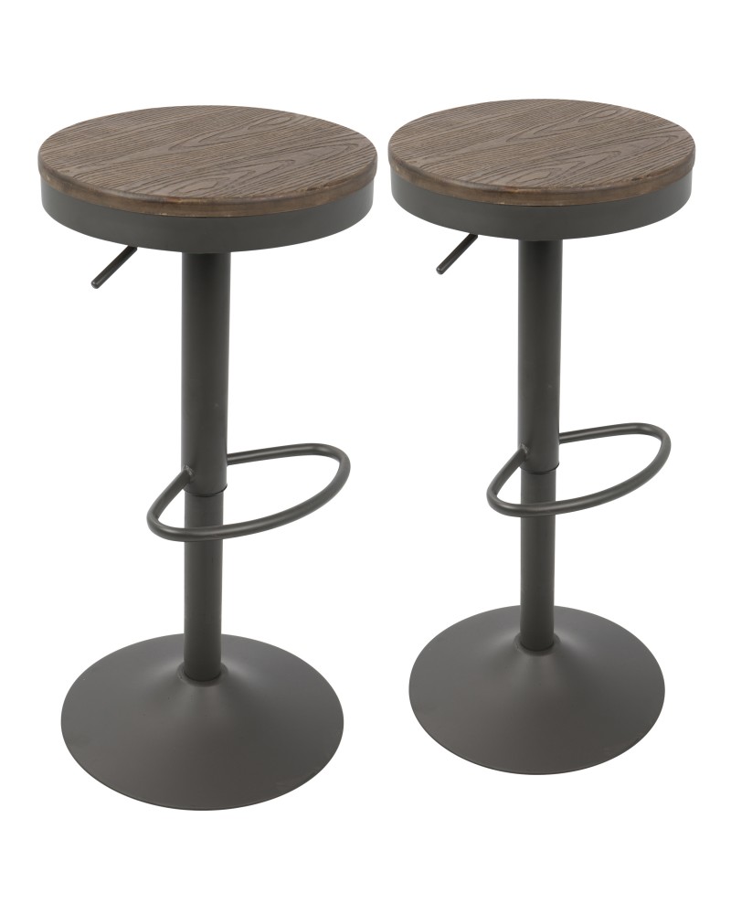 Dakota Industrial Adjustable Barstool in Brown and Grey - Set of 2