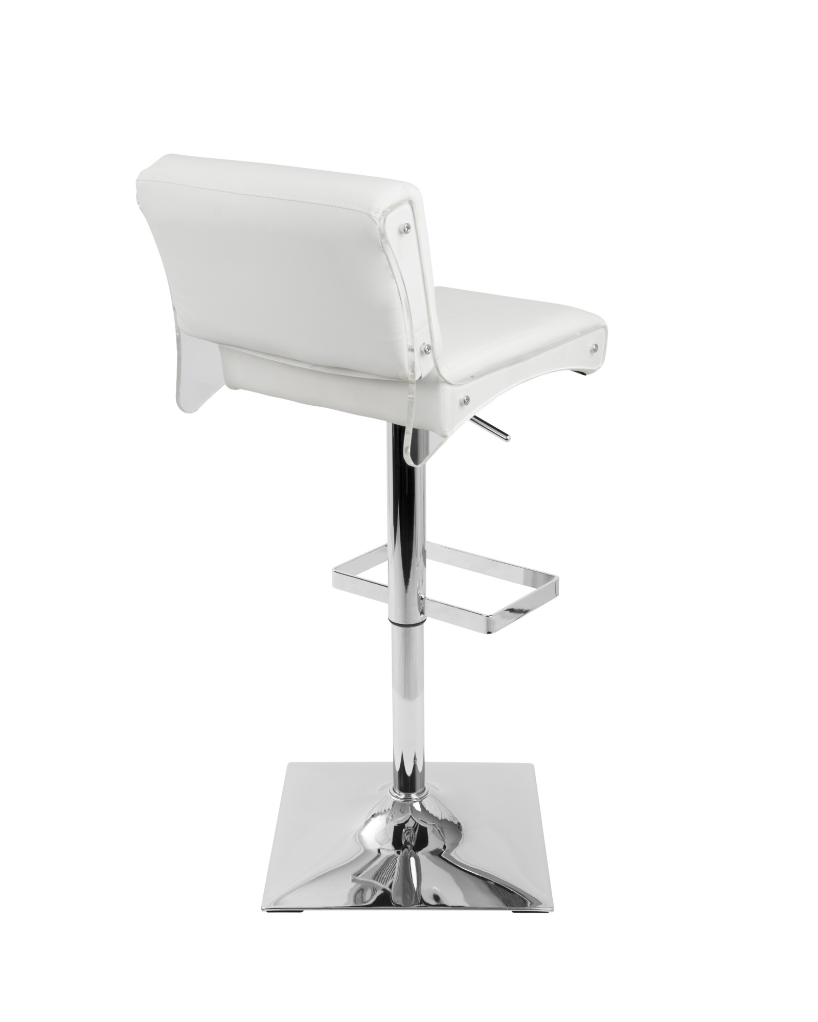 Éclair Contemporary Adjustable Barstool in White Faux Leather