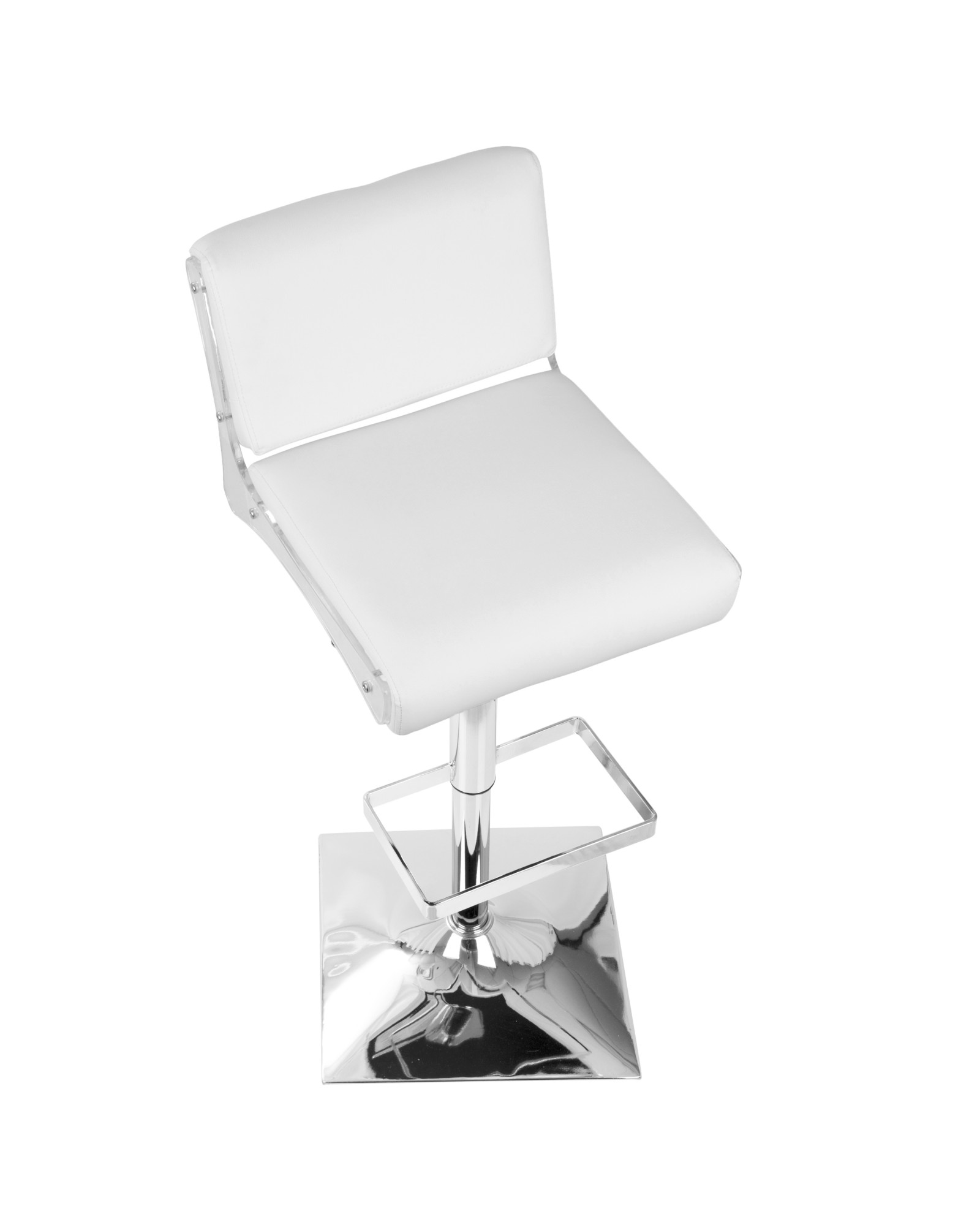 Éclair Contemporary Adjustable Barstool in White Faux Leather