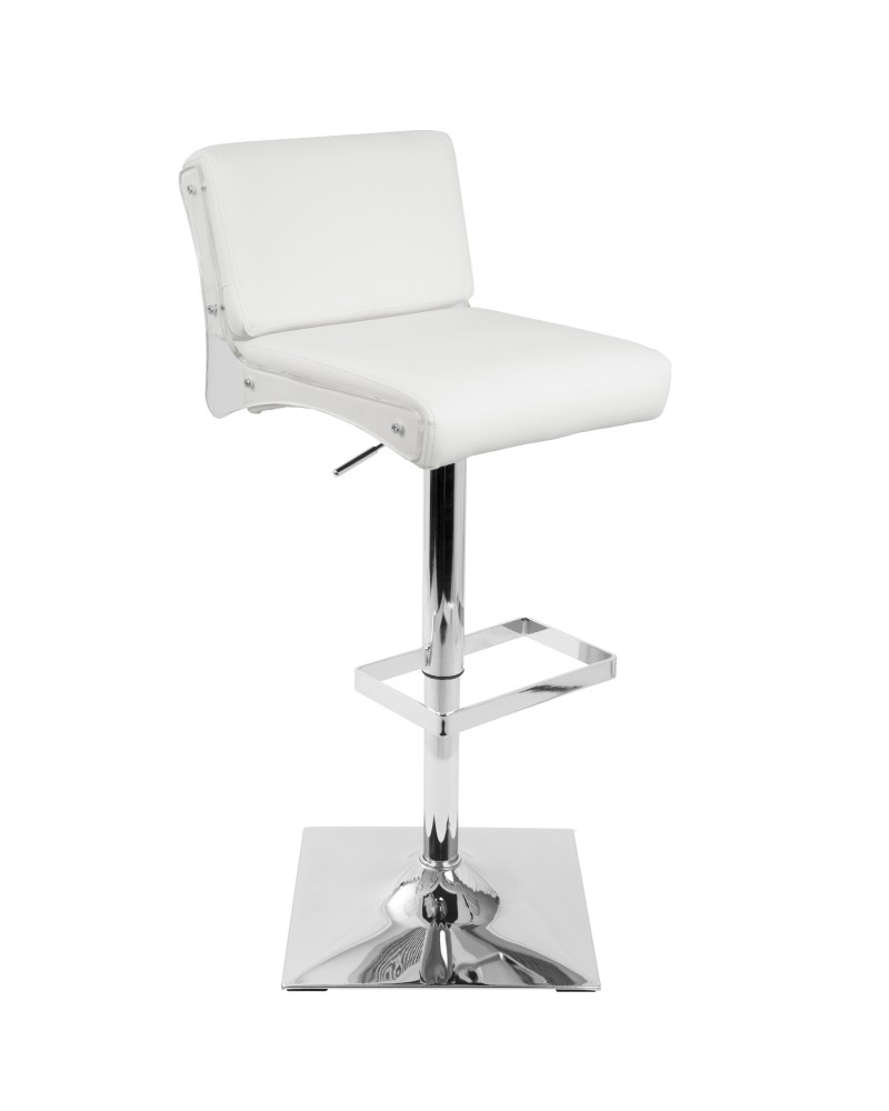 Éclair Contemporary Adjustable Barstool in White Faux Leather