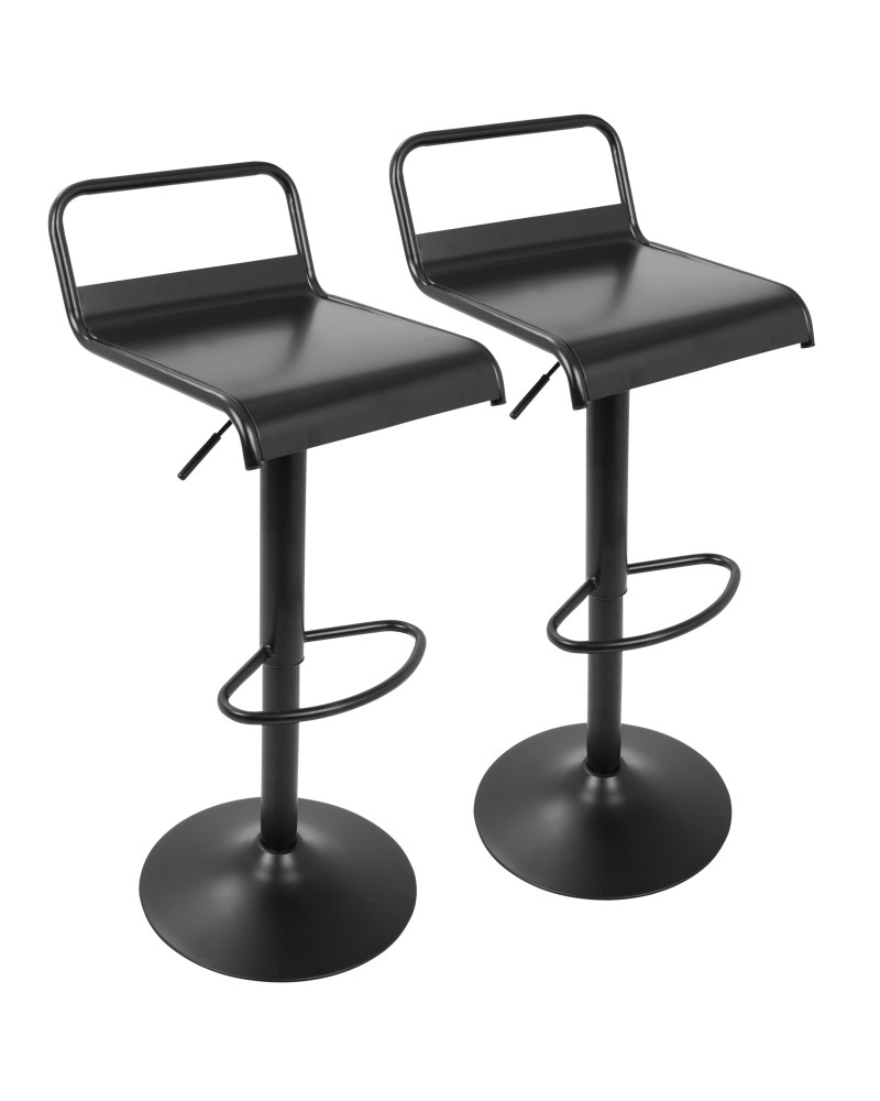 Emery Industrial Adjustable Barstool with Swivel in Black - Set of 2