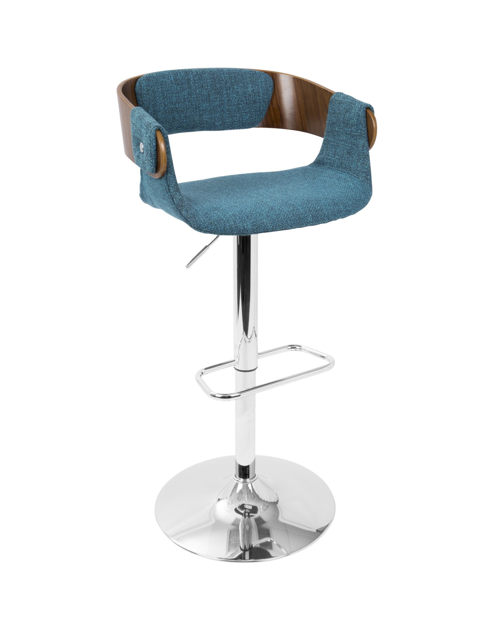 Envi Mid-Century Modern Adjustable Barstool in Walnut and Blue Teal