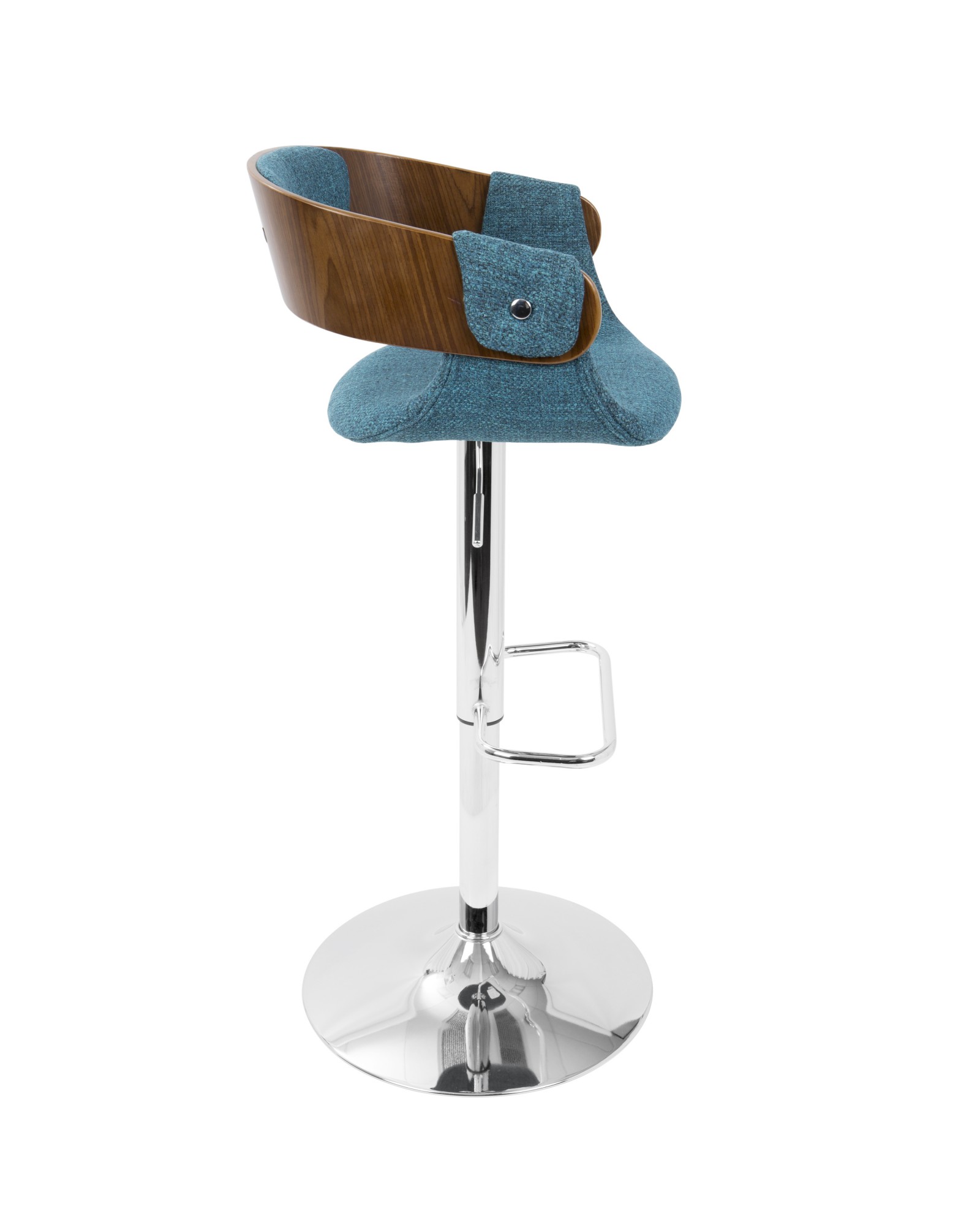 Envi Mid-Century Modern Adjustable Barstool in Walnut and Blue Teal