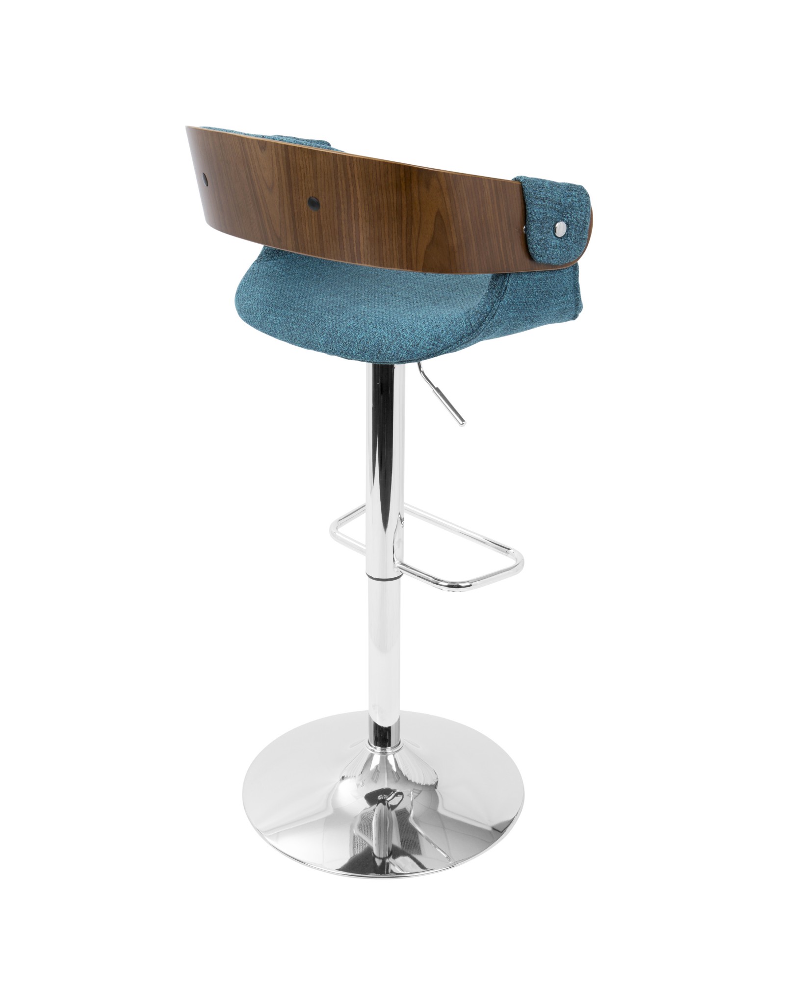 Envi Mid-Century Modern Adjustable Barstool in Walnut and Blue Teal