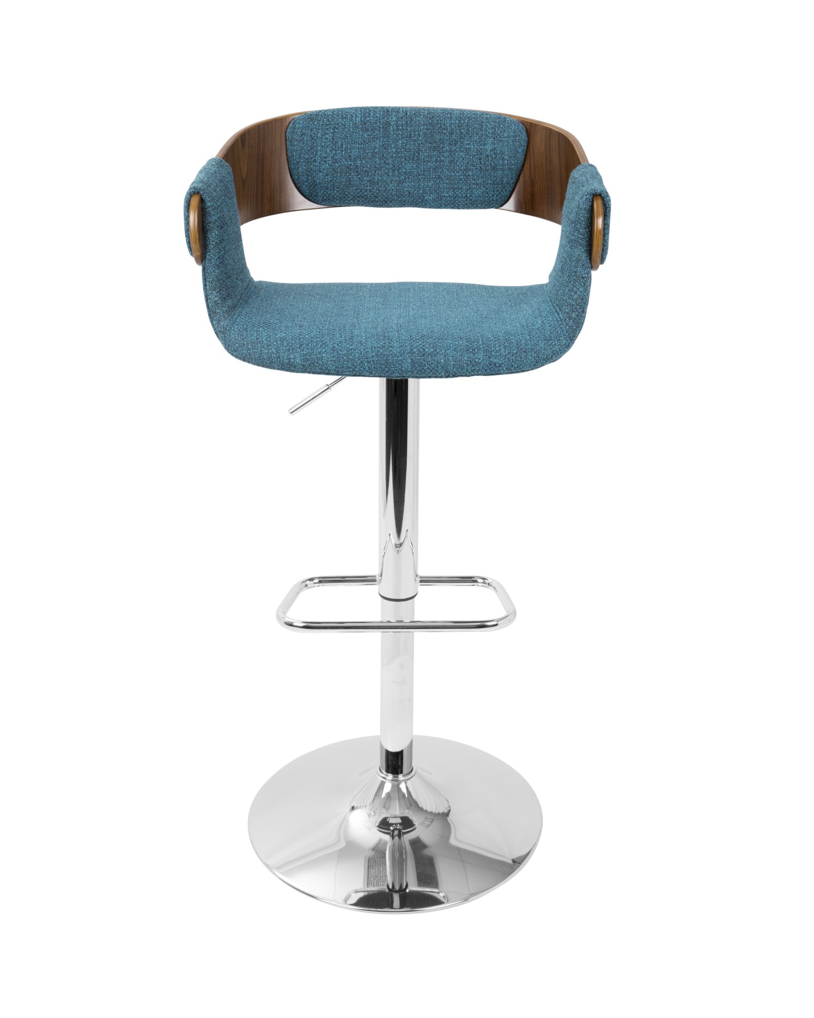 Envi Mid-Century Modern Adjustable Barstool in Walnut and Blue Teal