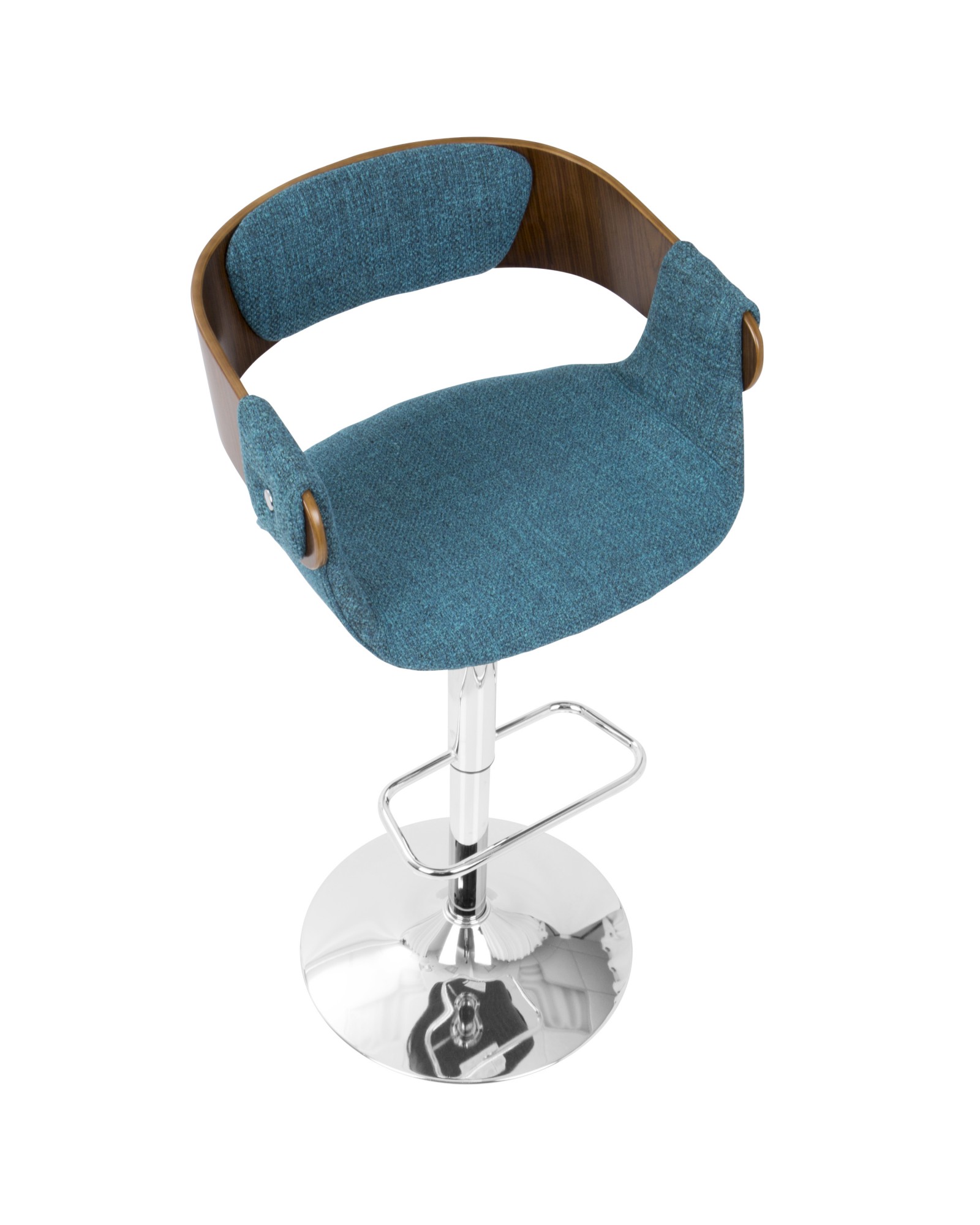 Envi Mid-Century Modern Adjustable Barstool in Walnut and Blue Teal