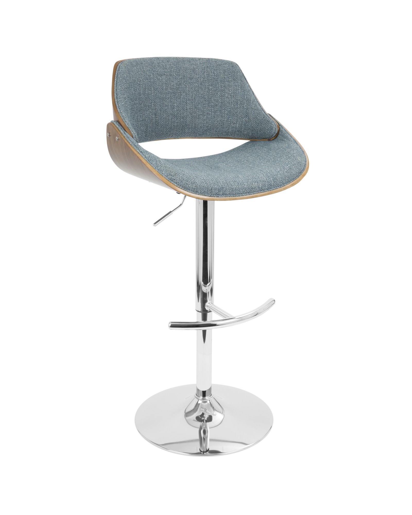 Fabrizzi Mid-Century Modern Adjustable Barstool with Swivel in Walnut and Blue