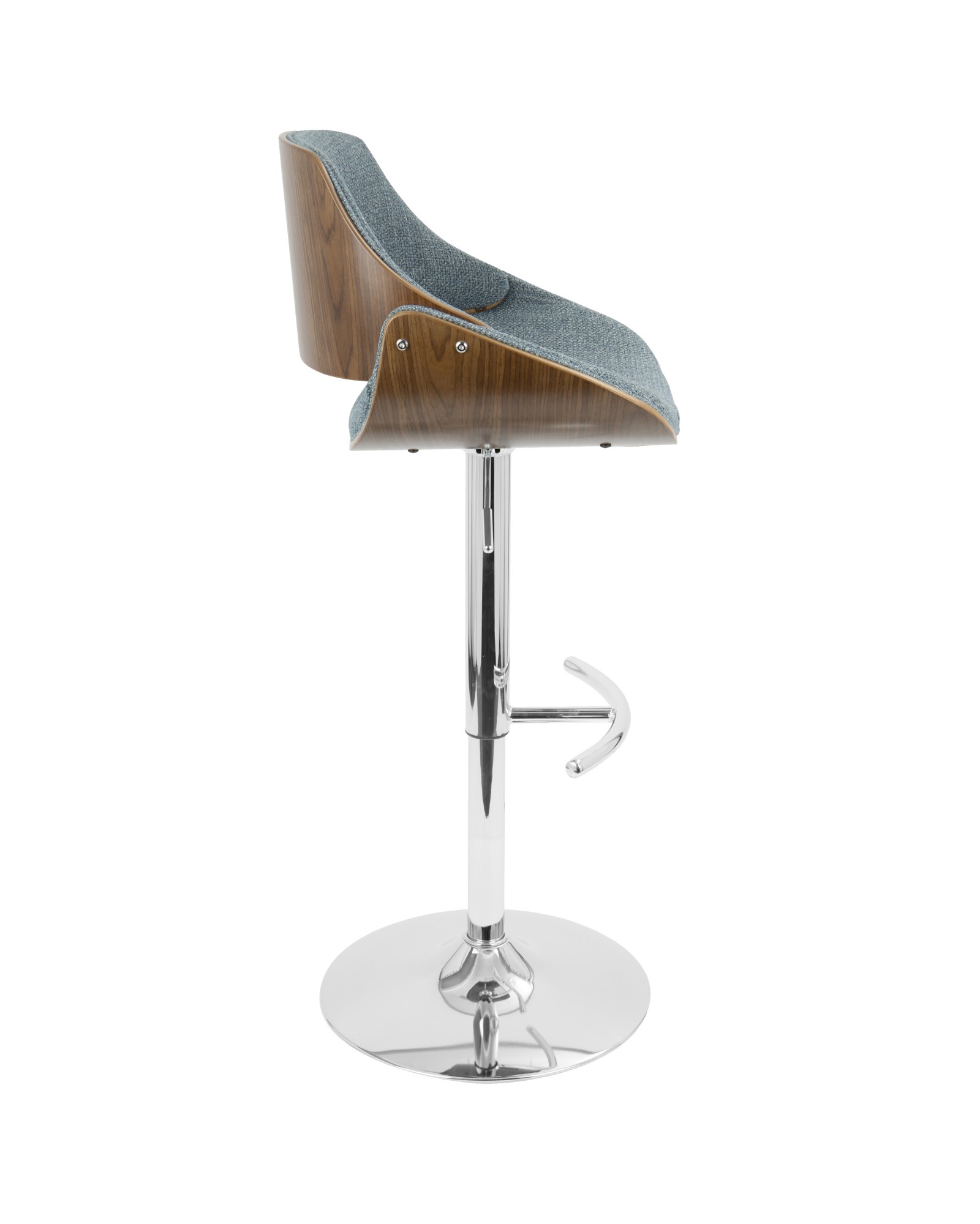 Fabrizzi Mid-Century Modern Adjustable Barstool with Swivel in Walnut and Blue