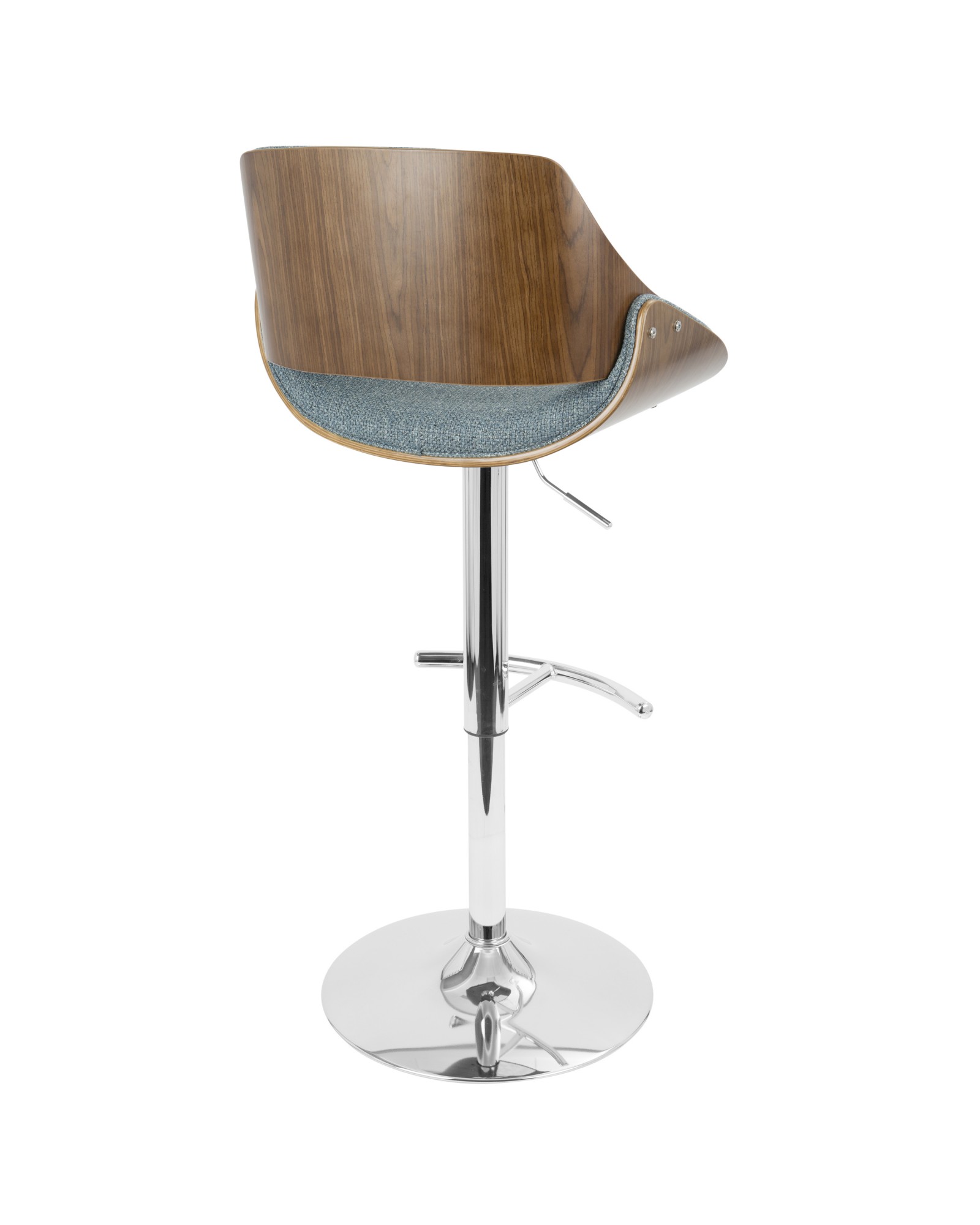 Fabrizzi Mid-Century Modern Adjustable Barstool with Swivel in Walnut and Blue