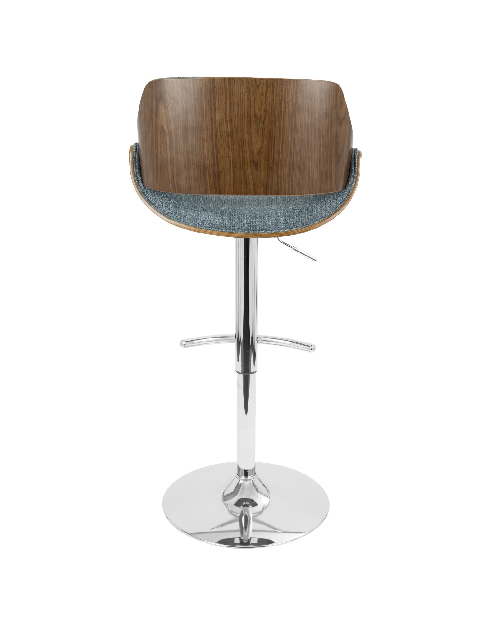 Fabrizzi Mid-Century Modern Adjustable Barstool with Swivel in Walnut and Blue