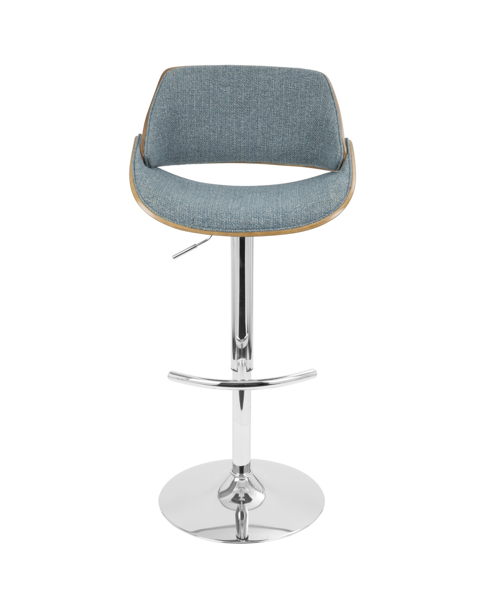 Fabrizzi Mid-Century Modern Adjustable Barstool with Swivel in Walnut and Blue