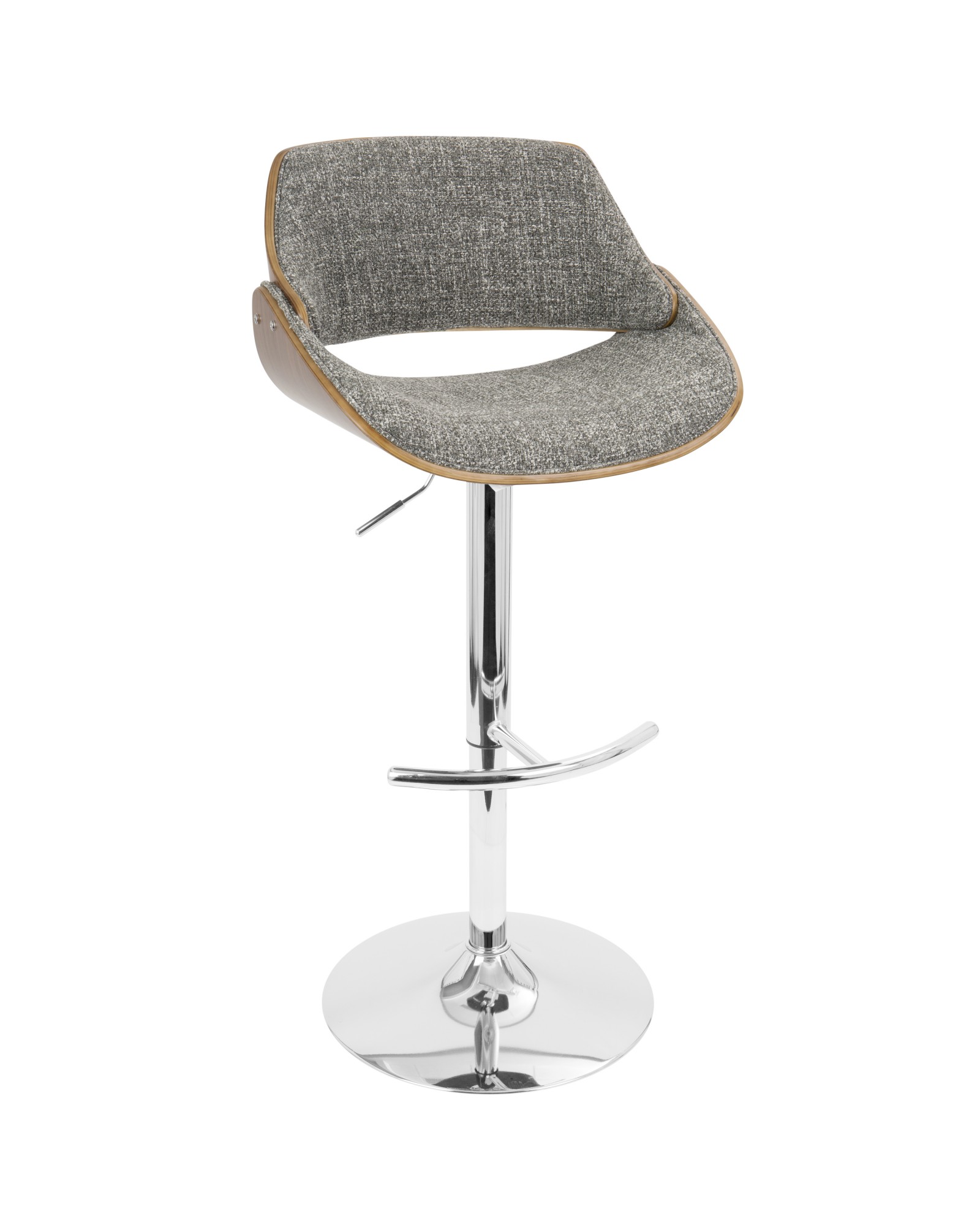 Fabrizzi Mid-Century Modern Adjustable Barstool with Swivel in Walnut and Grey