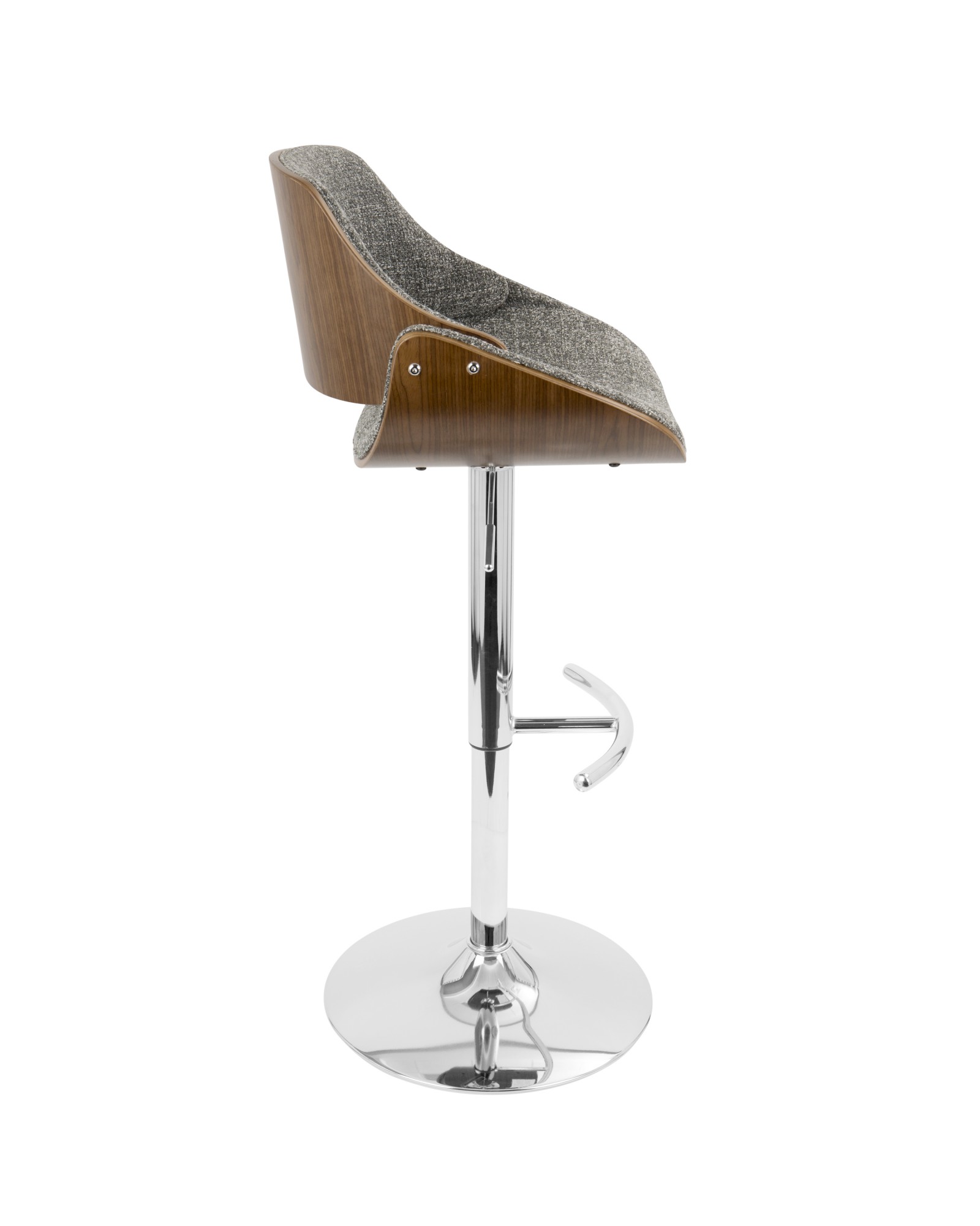 Fabrizzi Mid-Century Modern Adjustable Barstool with Swivel in Walnut and Grey