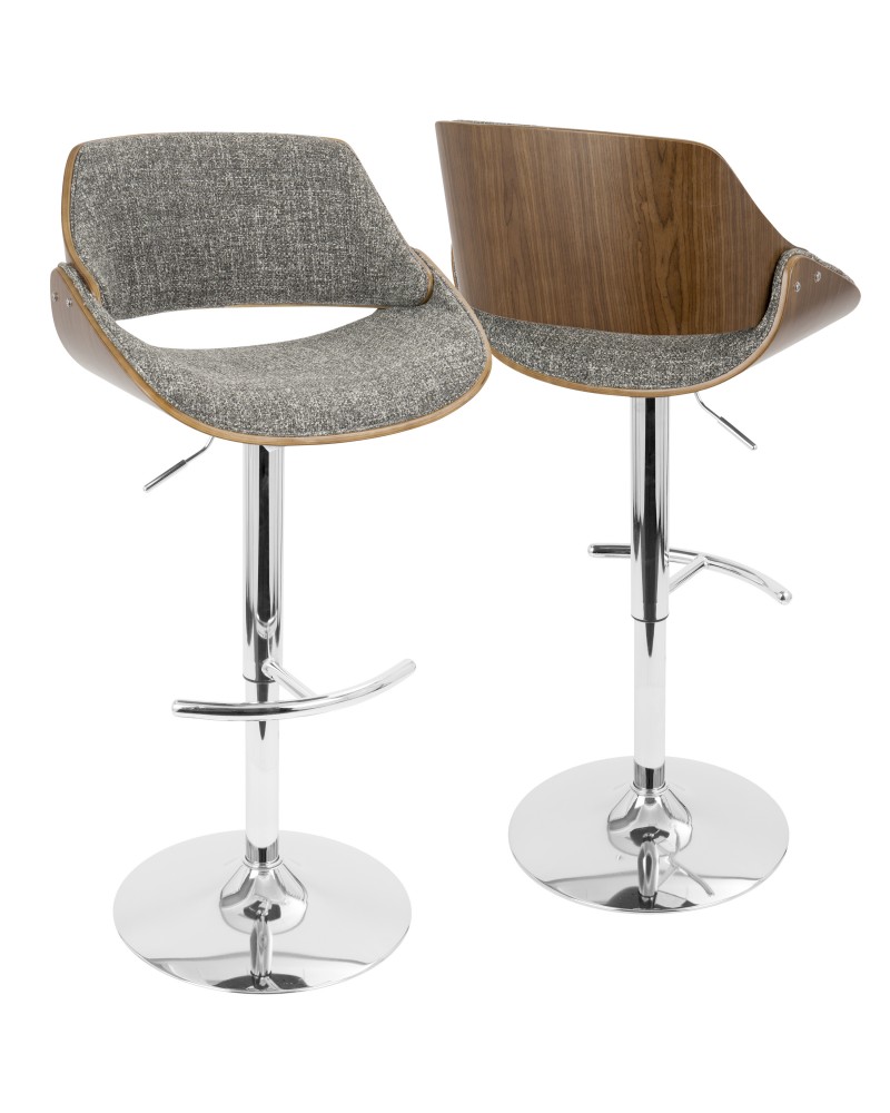 Fabrizzi Mid-Century Modern Adjustable Barstool with Swivel in Walnut and Grey