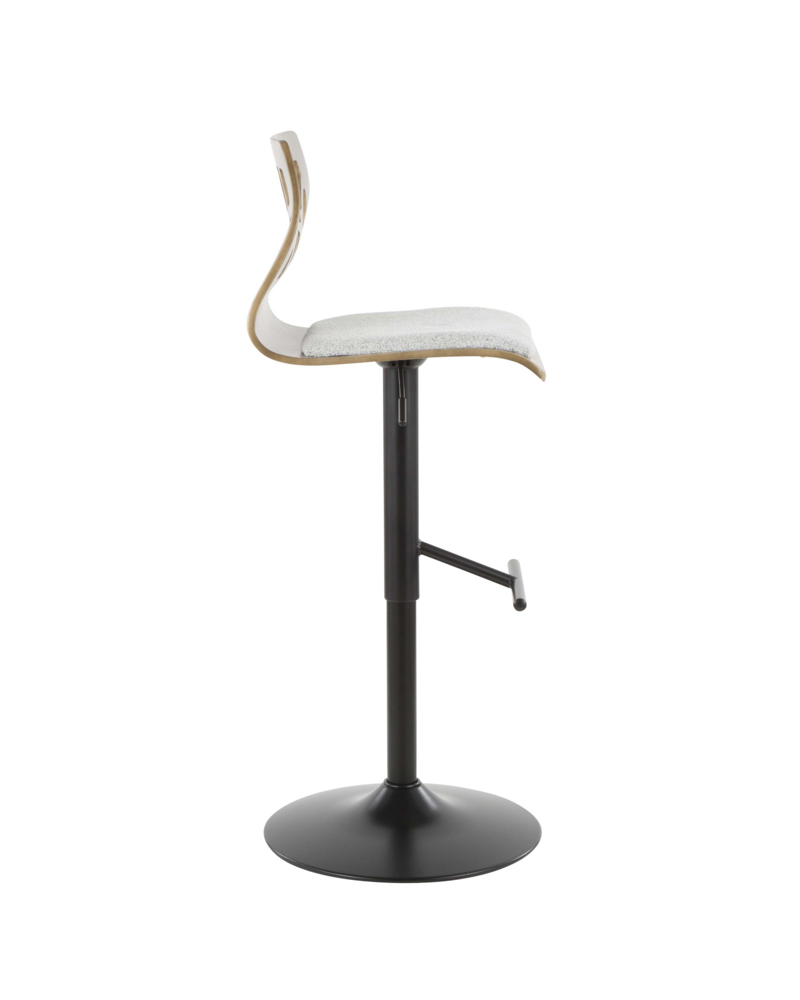 Folia Mid-Century Modern Adjustable Barstool in Light Grey Wood and Light Grey Fabric