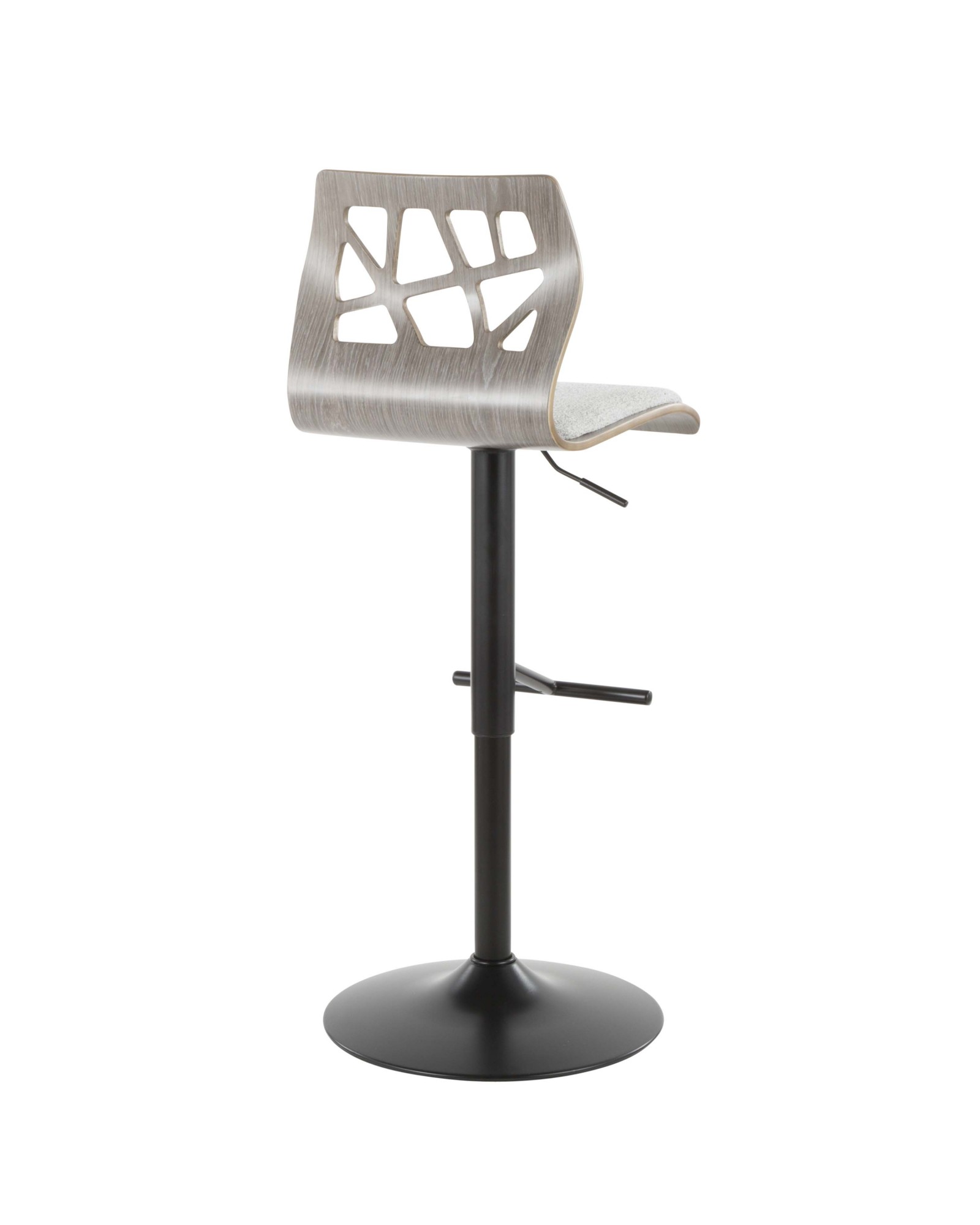 Folia Mid-Century Modern Adjustable Barstool in Light Grey Wood and Light Grey Fabric