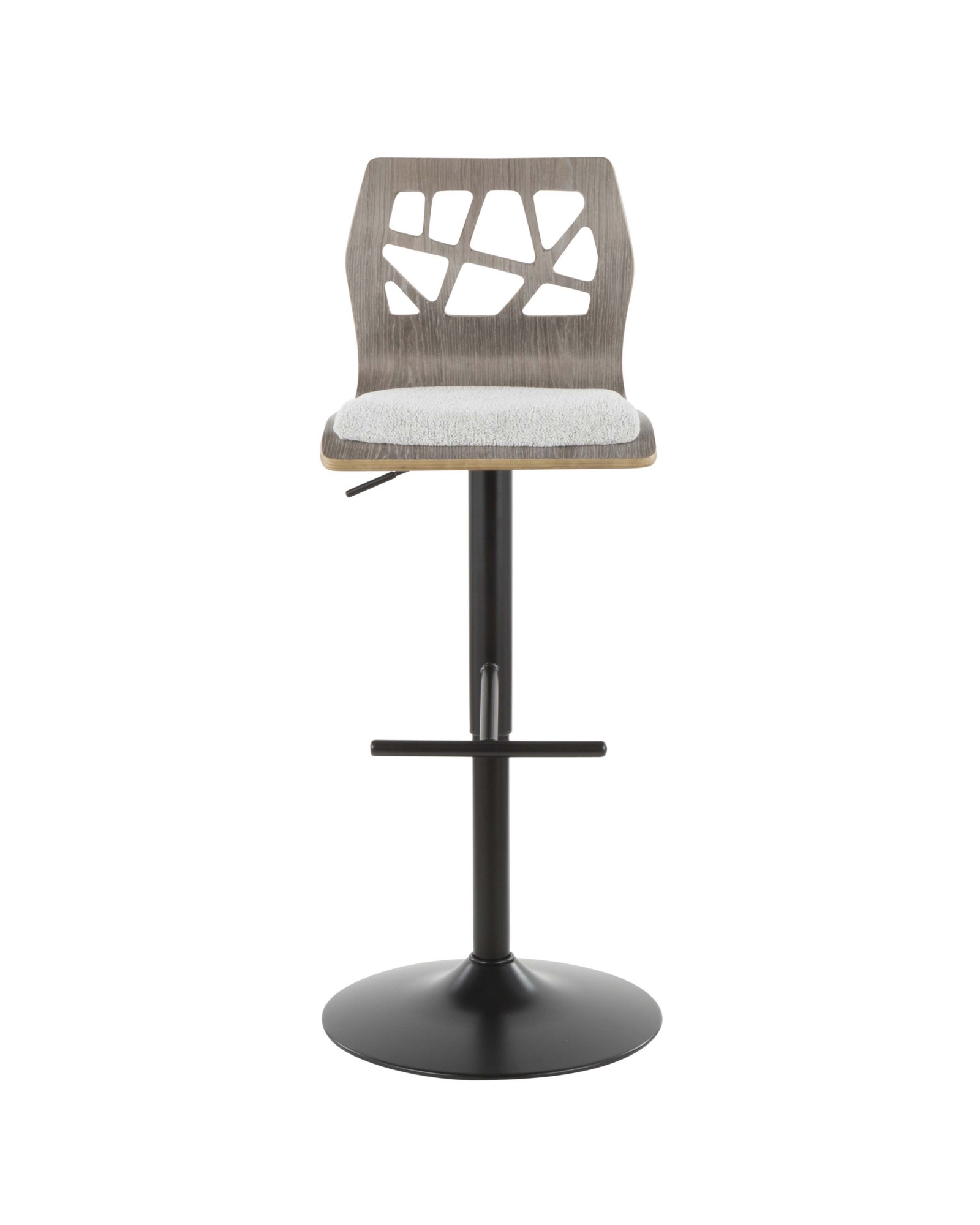 Folia Mid-Century Modern Adjustable Barstool in Light Grey Wood and Light Grey Fabric