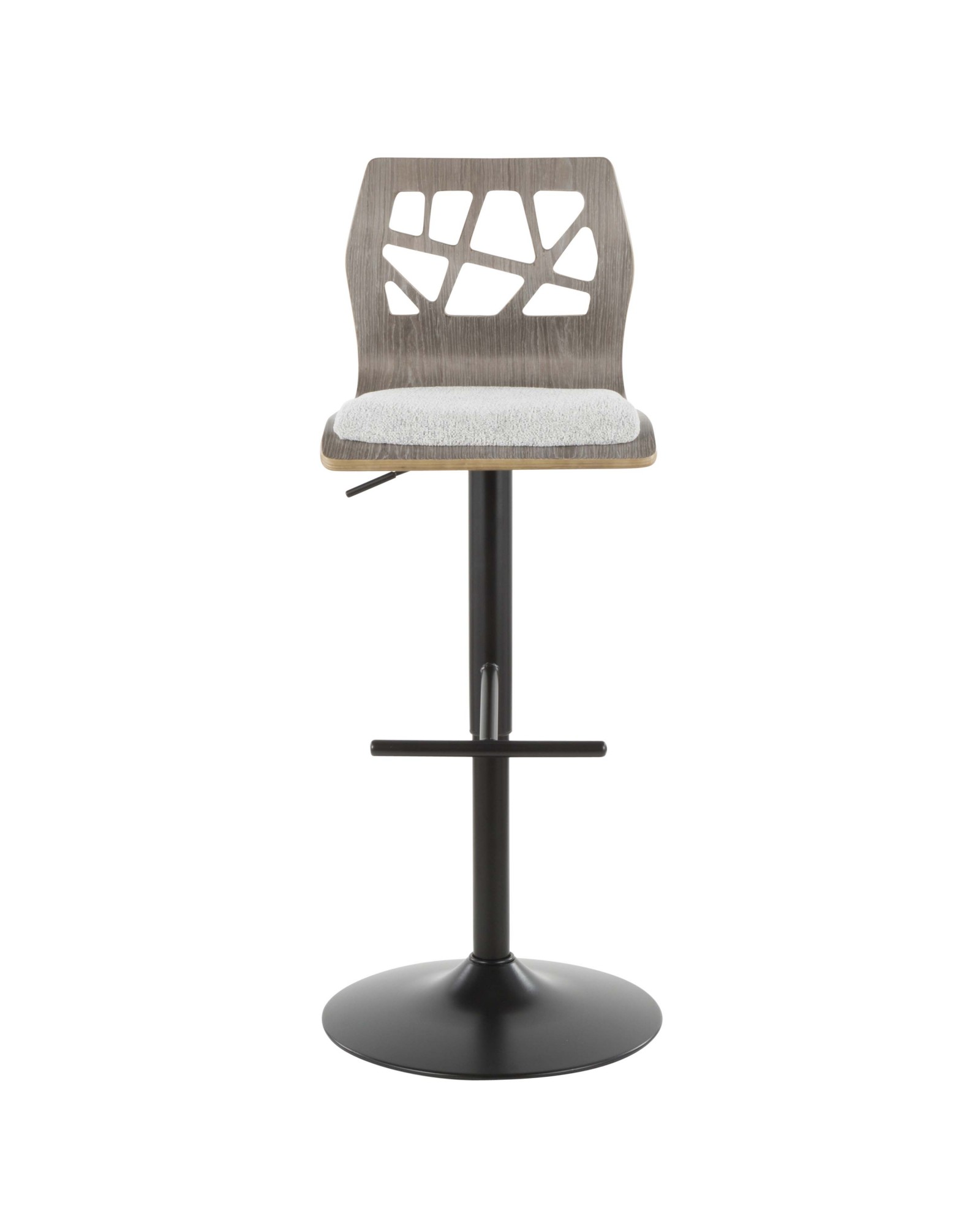 Folia Mid-Century Modern Adjustable Barstool in Light Grey Wood and Light Grey Fabric