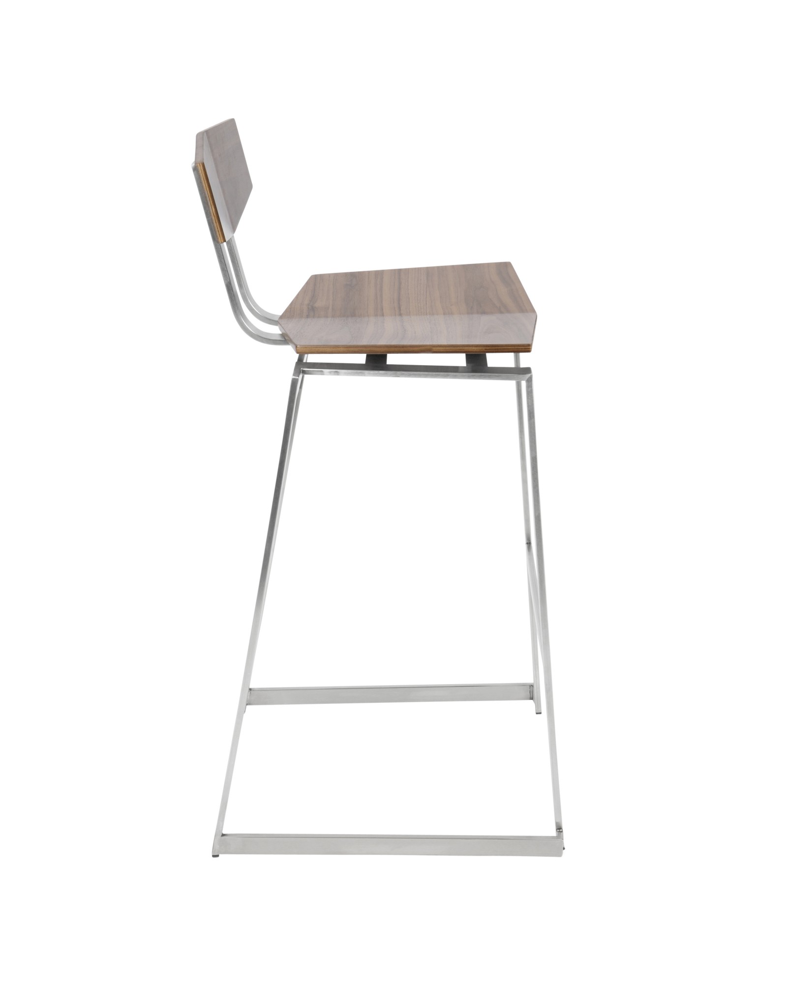 Flight Contemporary Stainless Steel Barstool in Walnut Wood - Set of 2